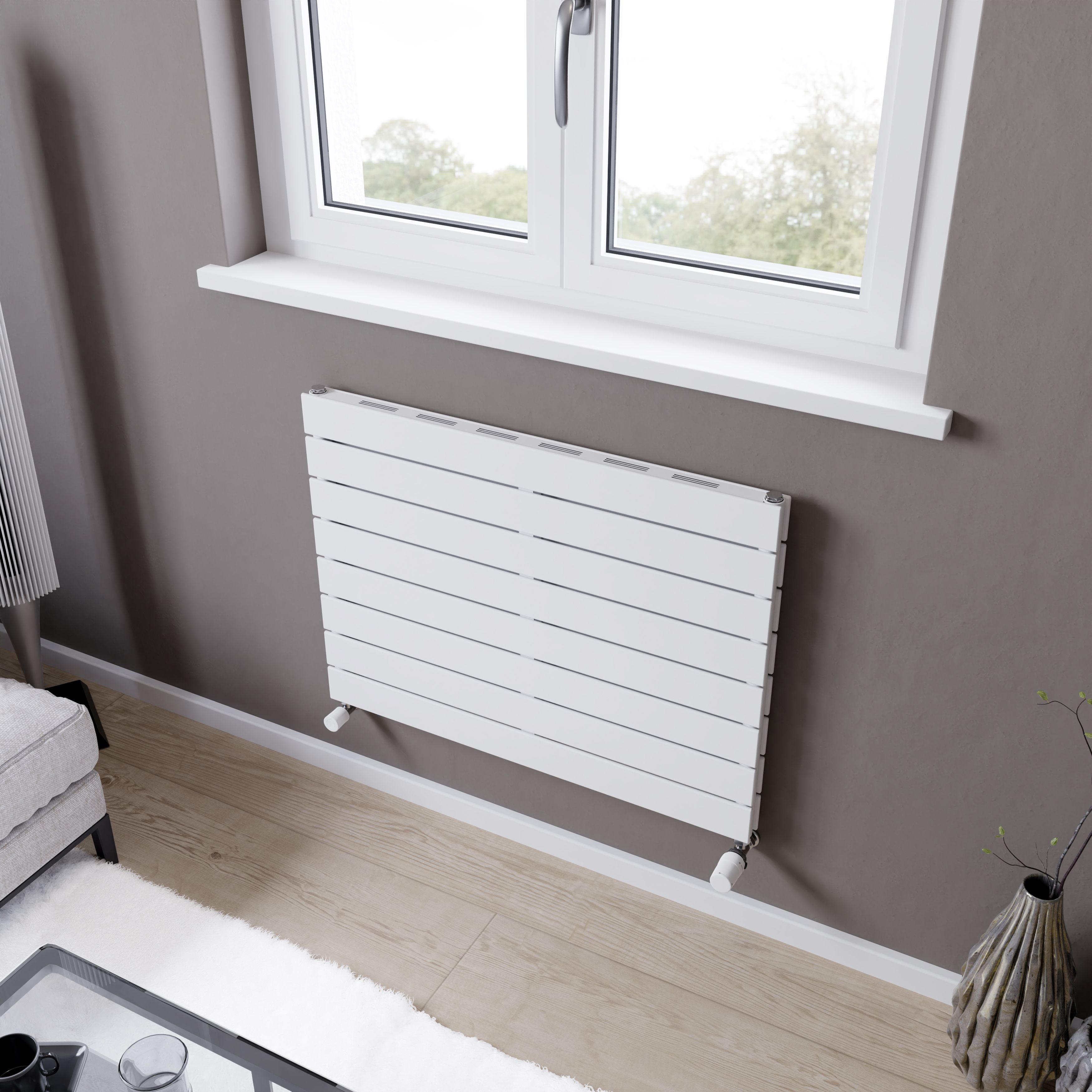 Ximax Vertirad Slimline Duplex Deluxe Satin white Horizontal Designer panel Radiator, (W)800mm x (H)595mm