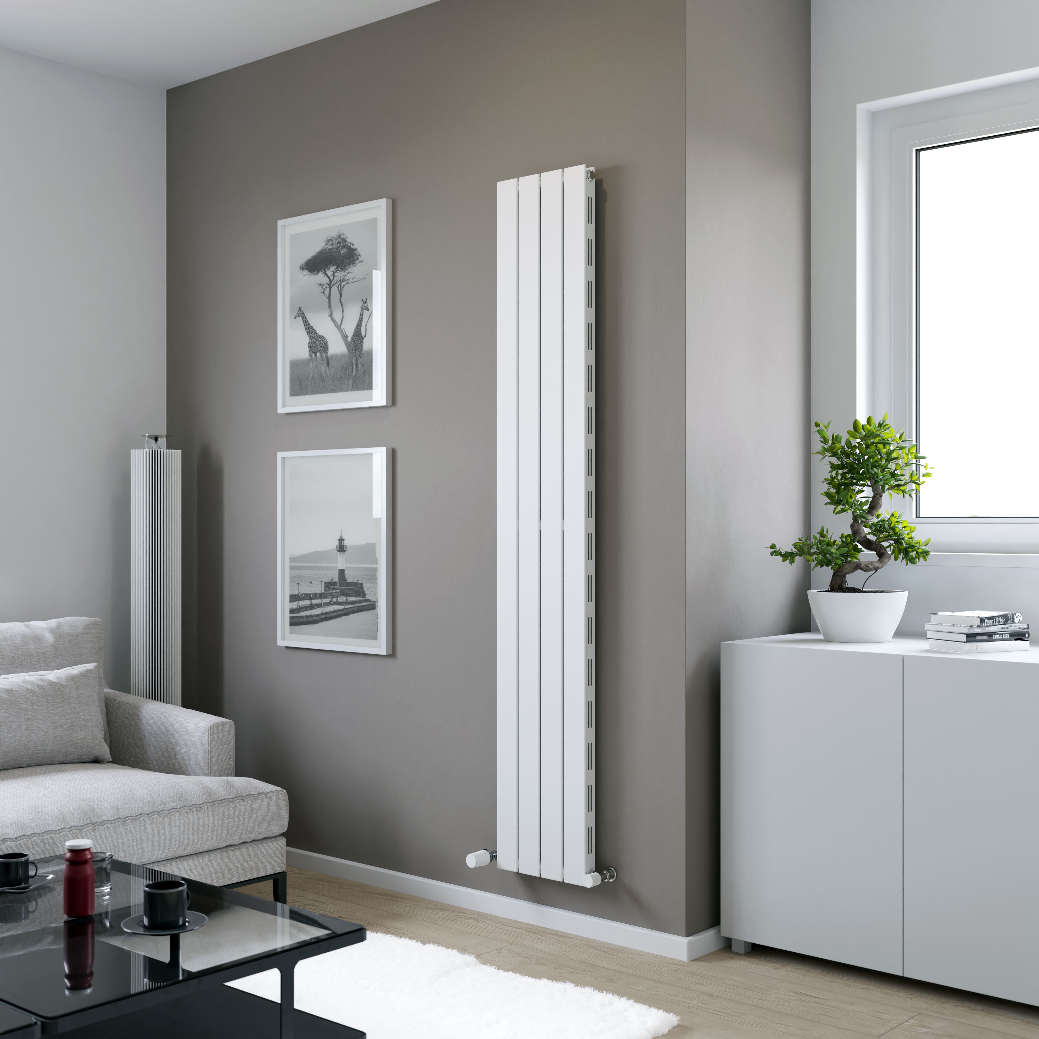 Ximax Vertirad Slimline Duplex Deluxe Satin white Vertical Designer panel Radiator, (W)295mm x (H)1800mm
