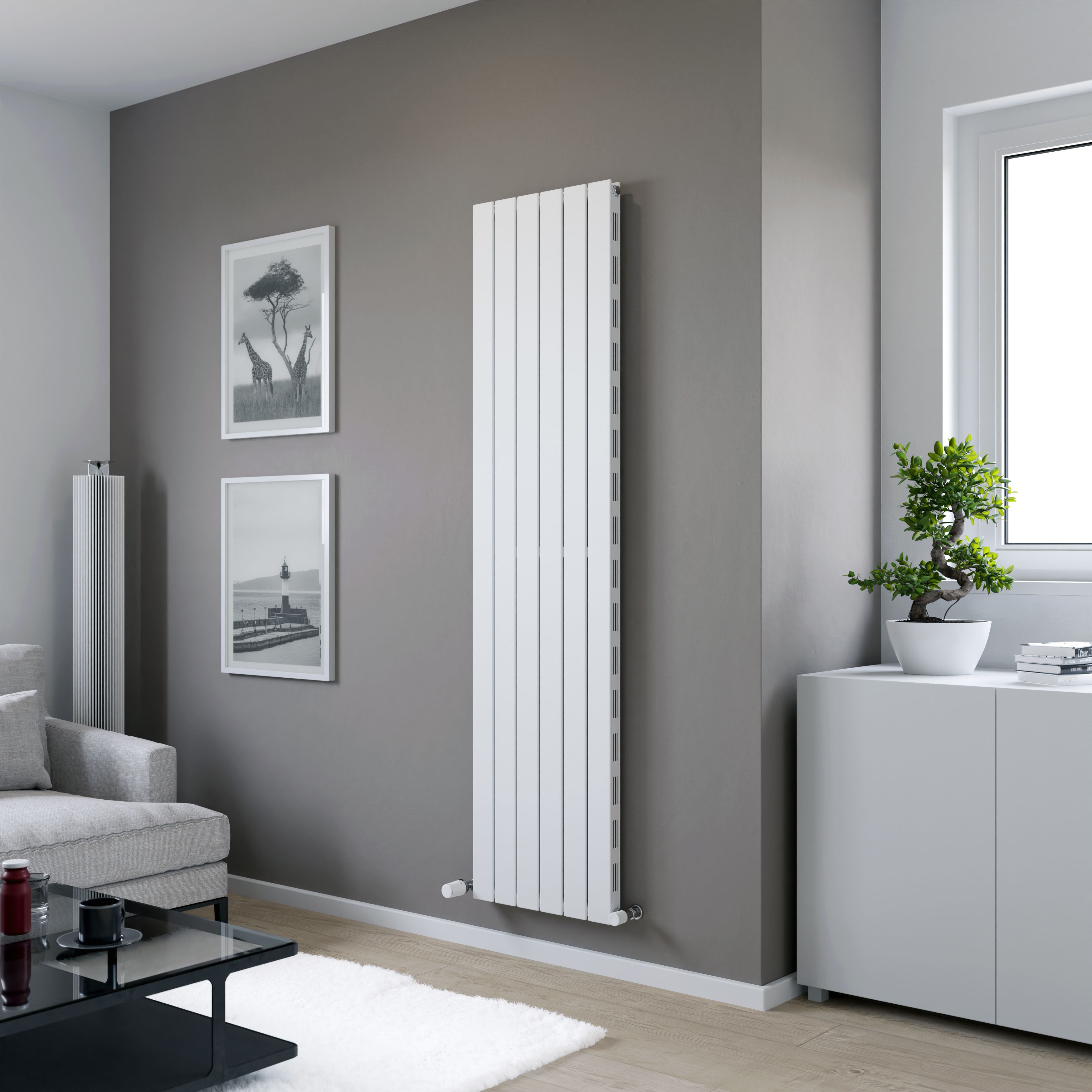 Ximax Vertirad Slimline Duplex Deluxe Satin white Vertical Designer panel Radiator, (W)445mm x (H)1800mm