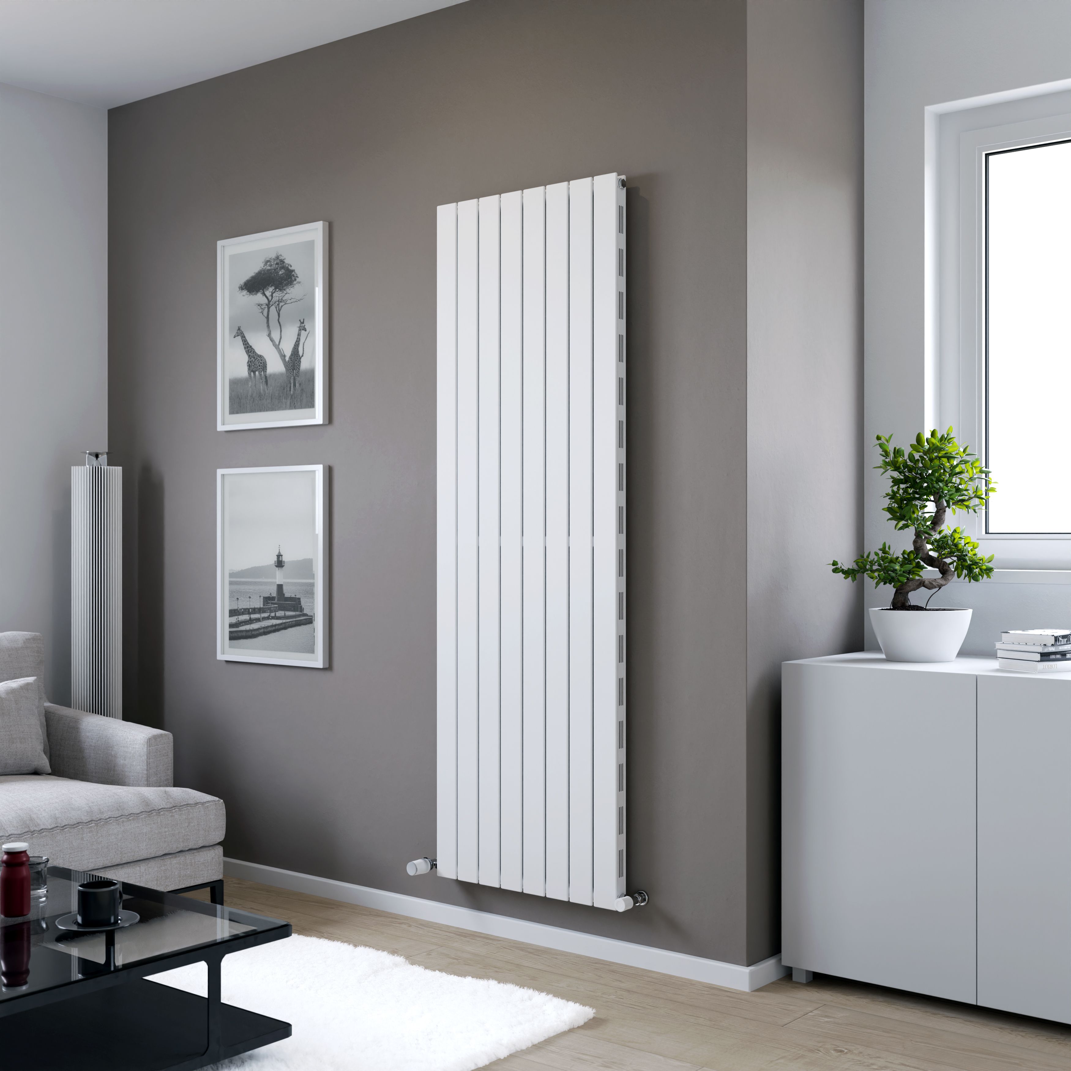 Ximax Vertirad Slimline Duplex Deluxe Satin white Vertical Designer panel Radiator, (W)595mm x (H)1800mm