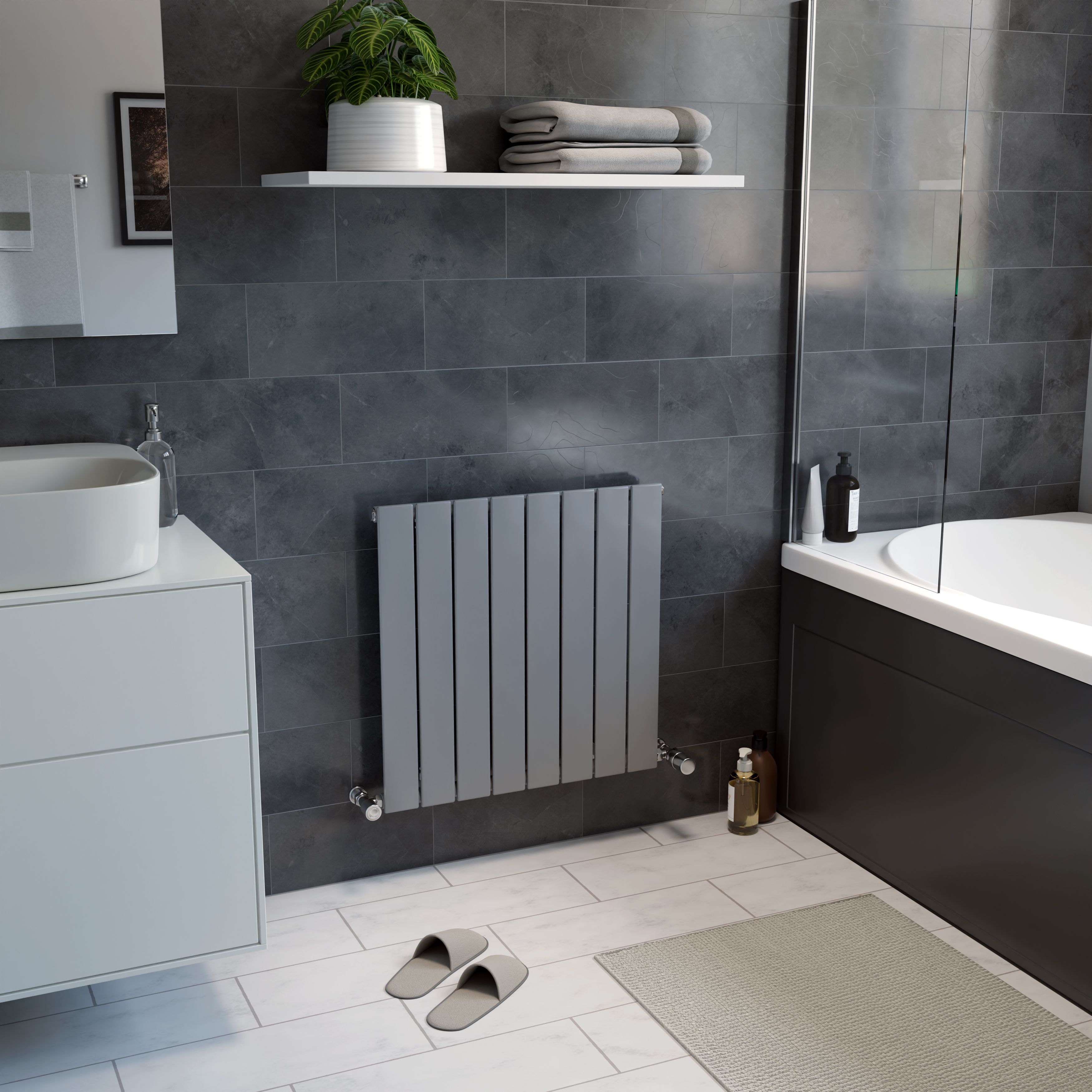Ximax Vertirad Universal Silver effect Vertical Designer Radiator, (W)595mm x (H)600mm