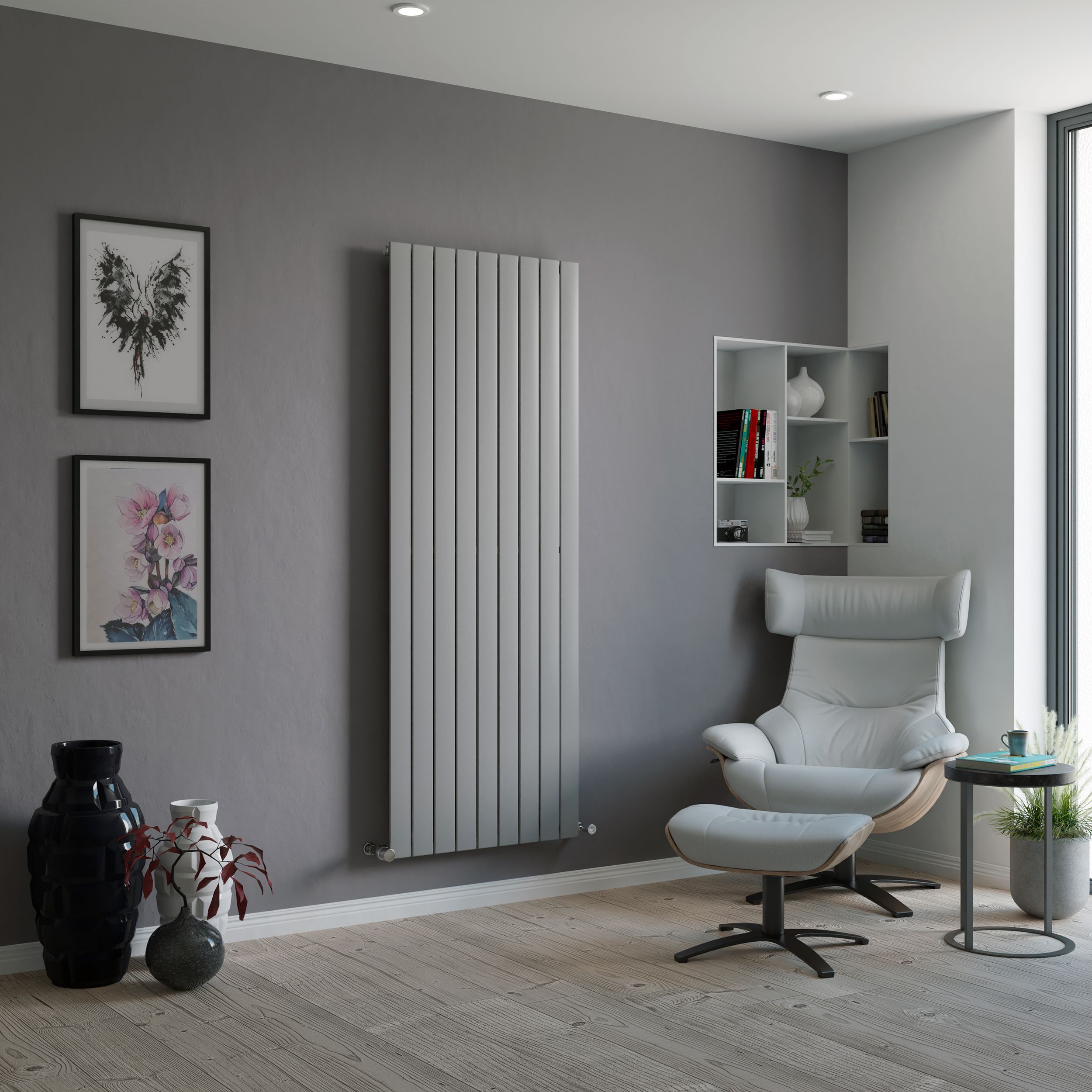 Ximax Vertirad Universal Silver effect Vertical Designer Radiator, (W)670mm  x (H)1800mm