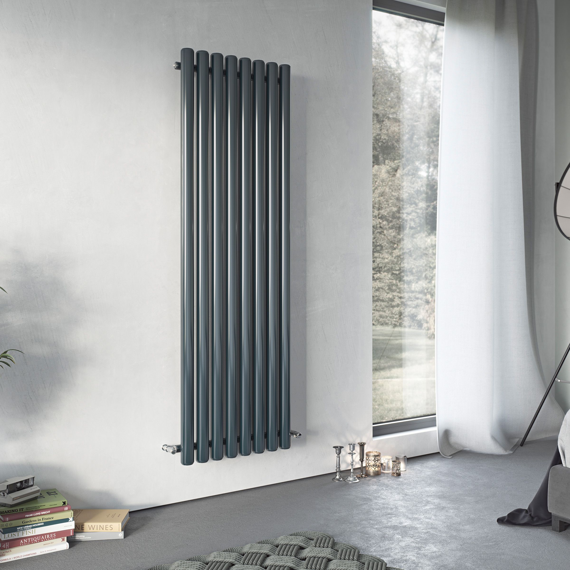 Ximax Vulkan Anthracite Vertical Designer Radiator, (W)435mm x (H)1800mm