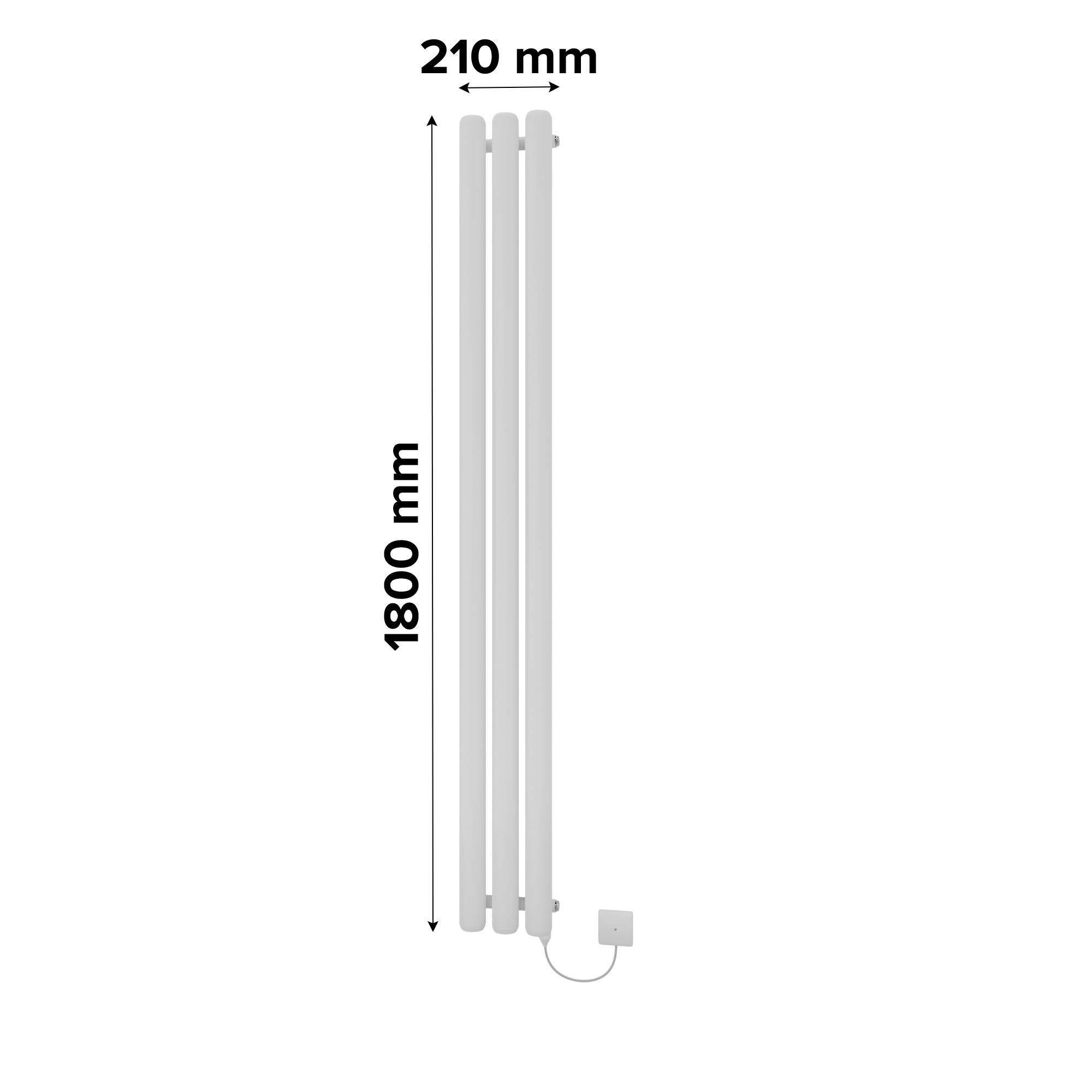 Ximax Vulkan Round Tube Satin white Vertical Electric designer Radiator, (W)210mm x (H)1800mm