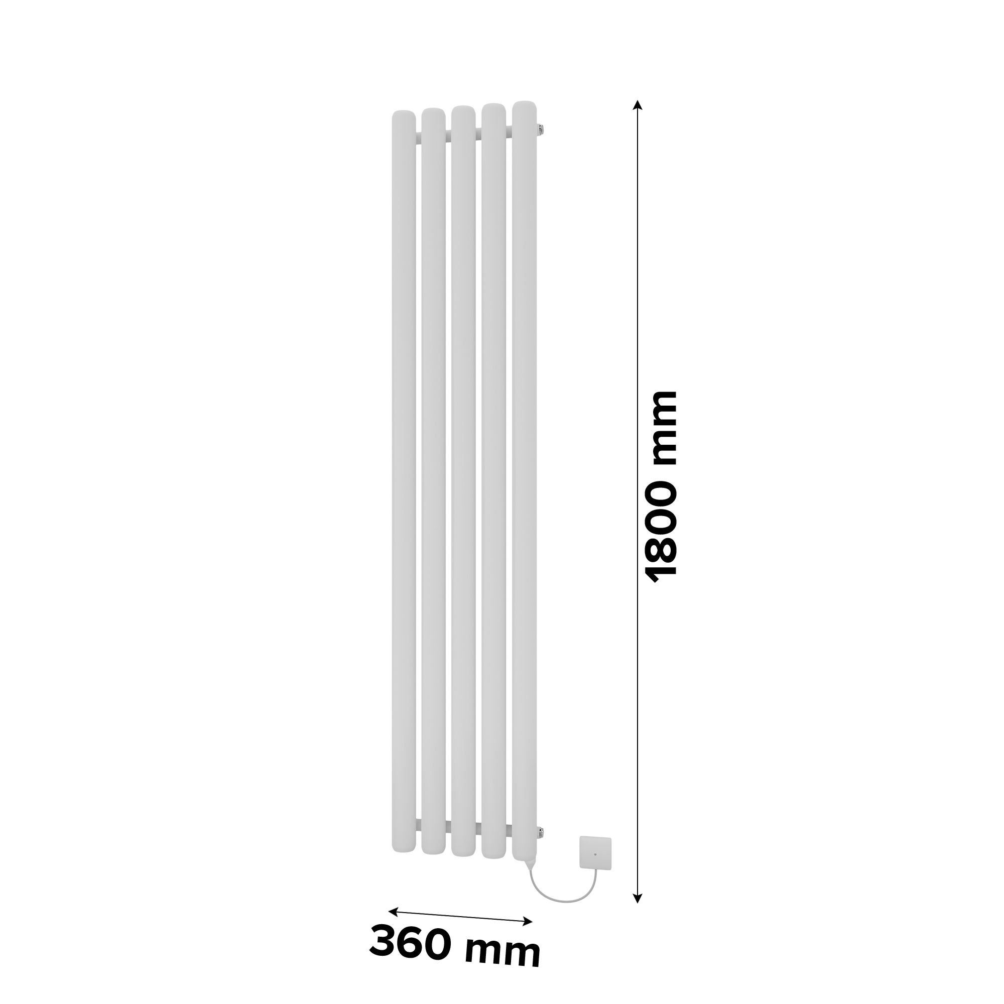 Ximax Vulkan Round Tube Satin white Vertical Electric designer Radiator, (W)360mm x (H)1800mm