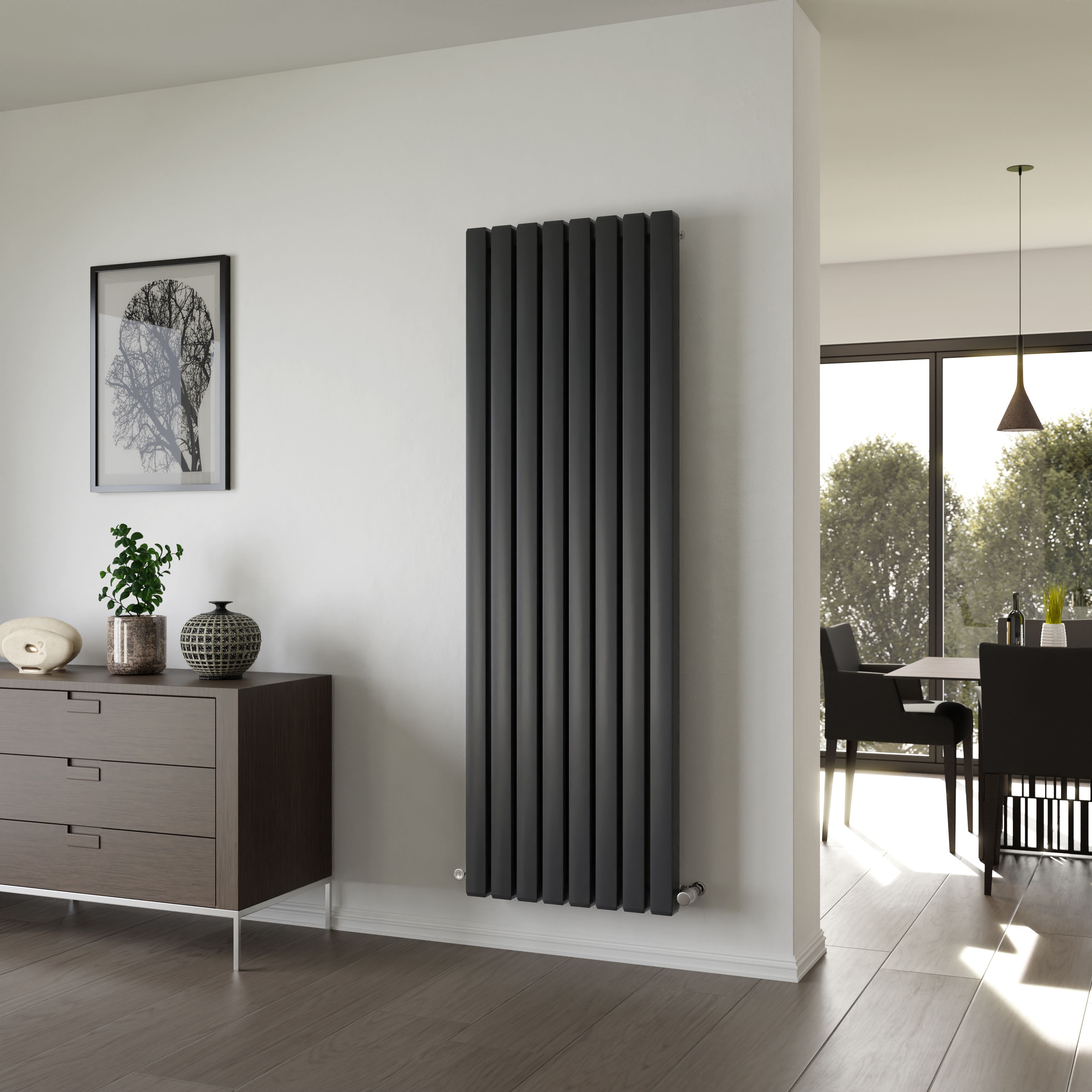 Ximax Vulkan Square Satin anthracite Vertical Designer Radiator, (W)585mm x (H)1800mm