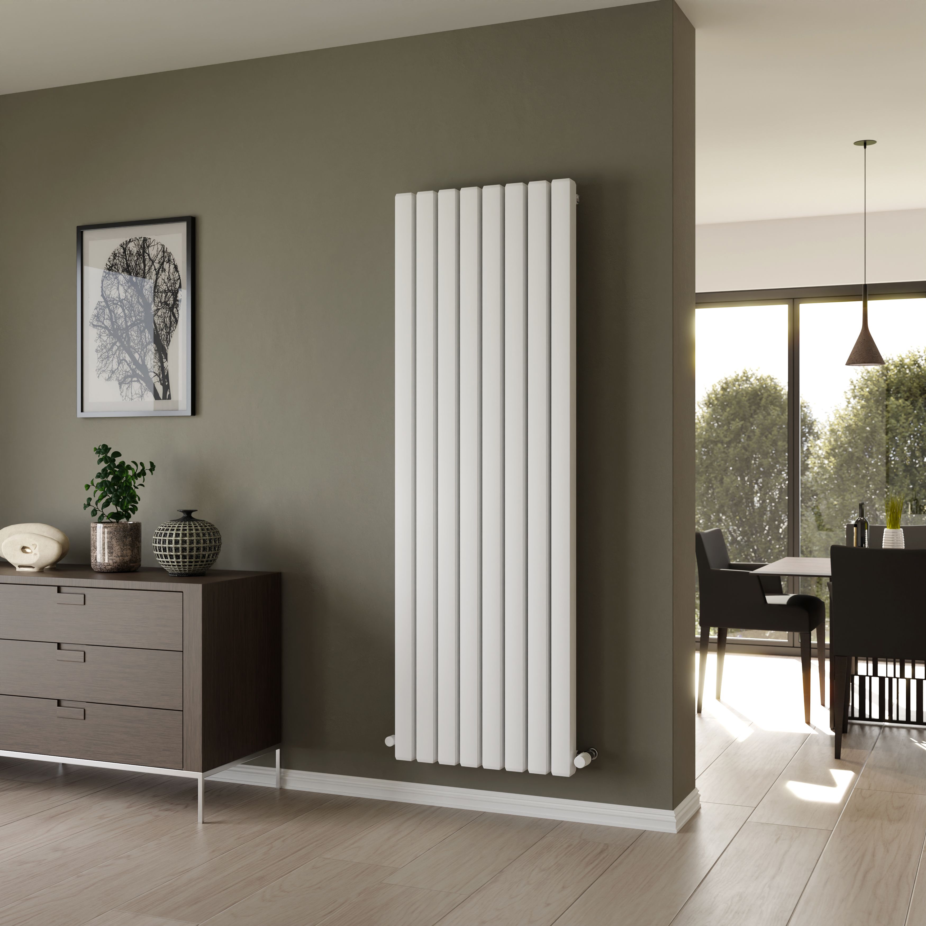 Ximax Vulkan Square Satin white Vertical Designer Radiator, (W)585mm x (H)1800mm