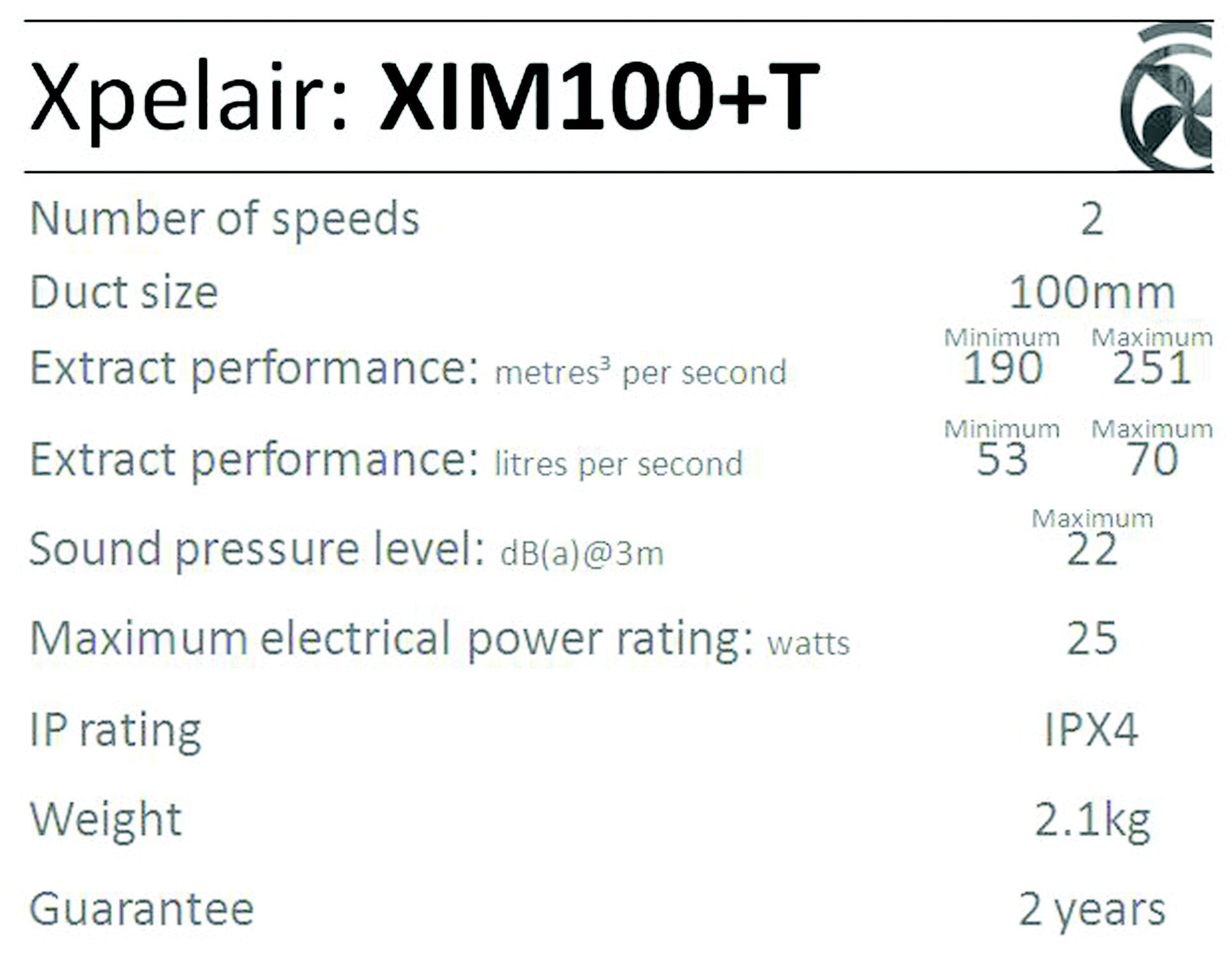 Xpelair XIM100+T In-line fan