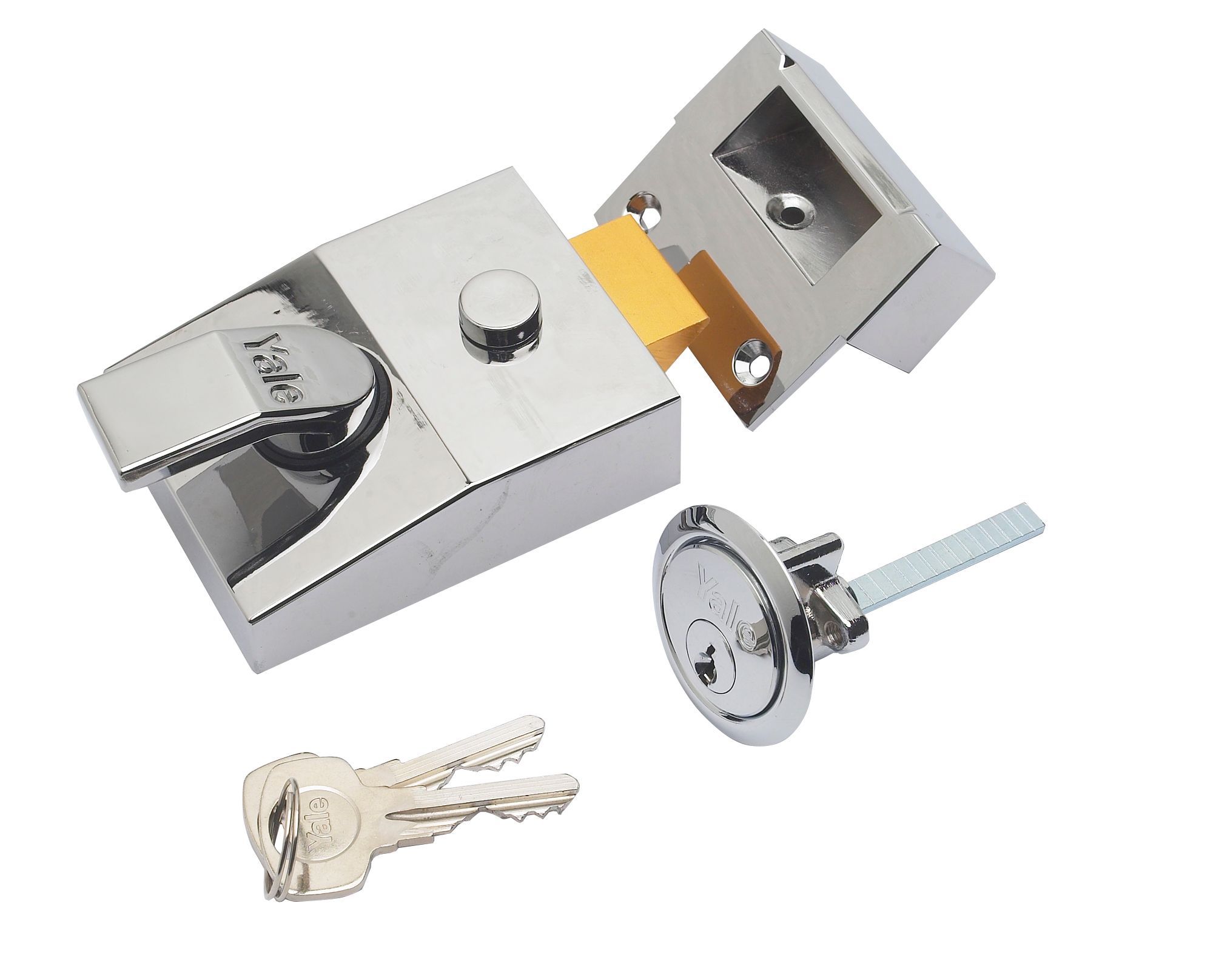 Yale Chrome effect LH & RH Deadlock Night latch, (H)70mm (W)62mm