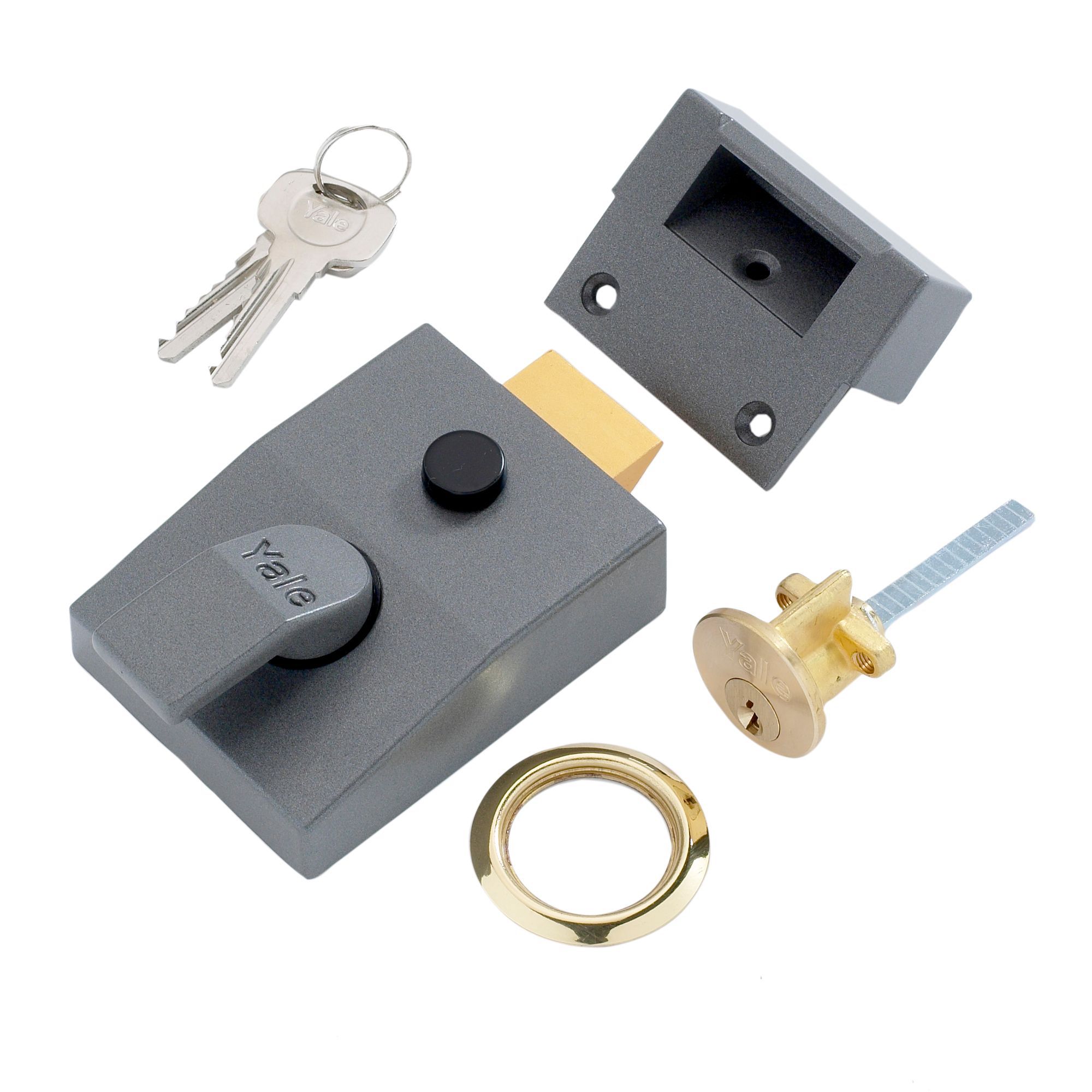 Yale Grey Brass effect LH & RH Deadlock Night latch, (H)70mm (W)93mm