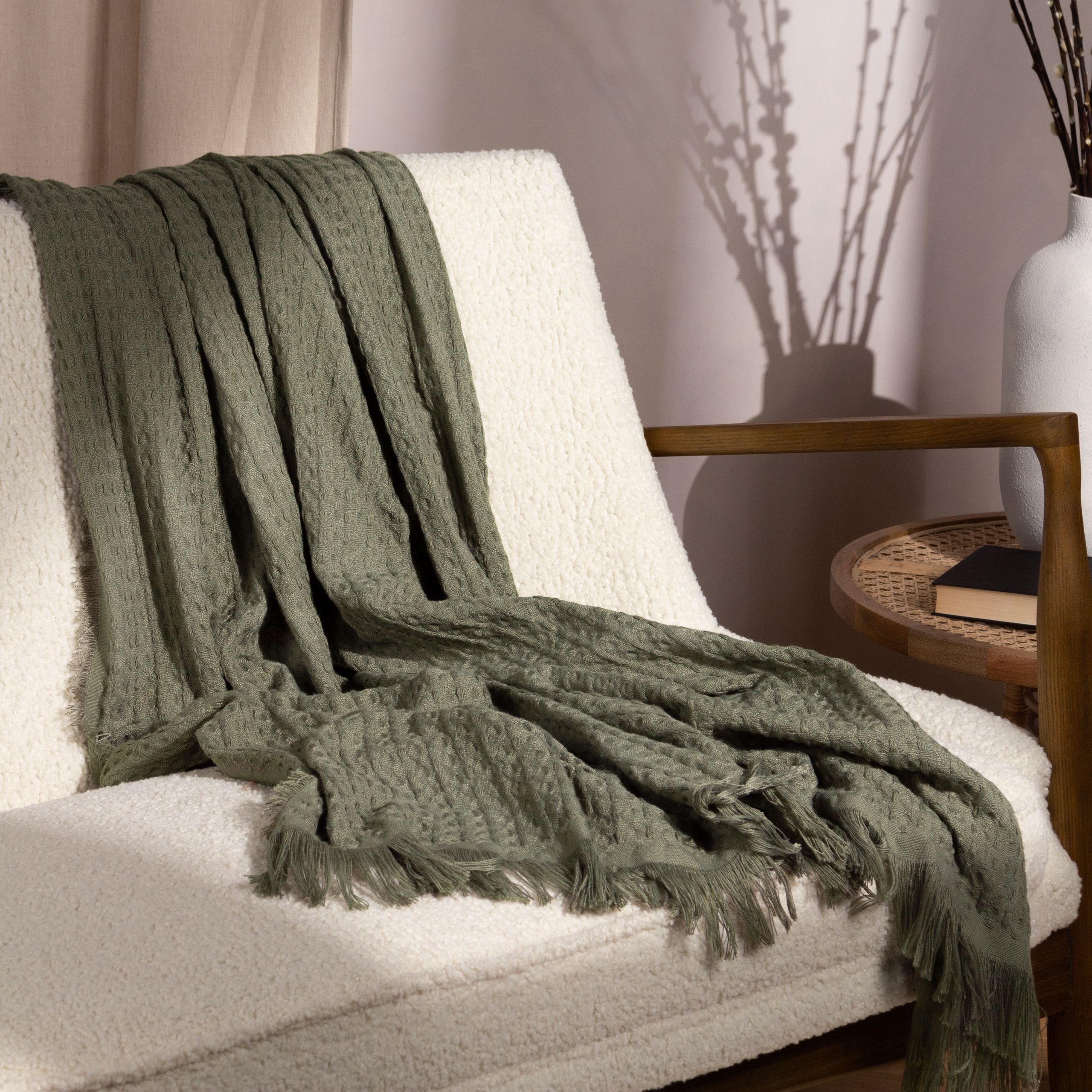 Yard Abel Khaki Waffle Woven Throw (L) 180cm x (W) 130cm