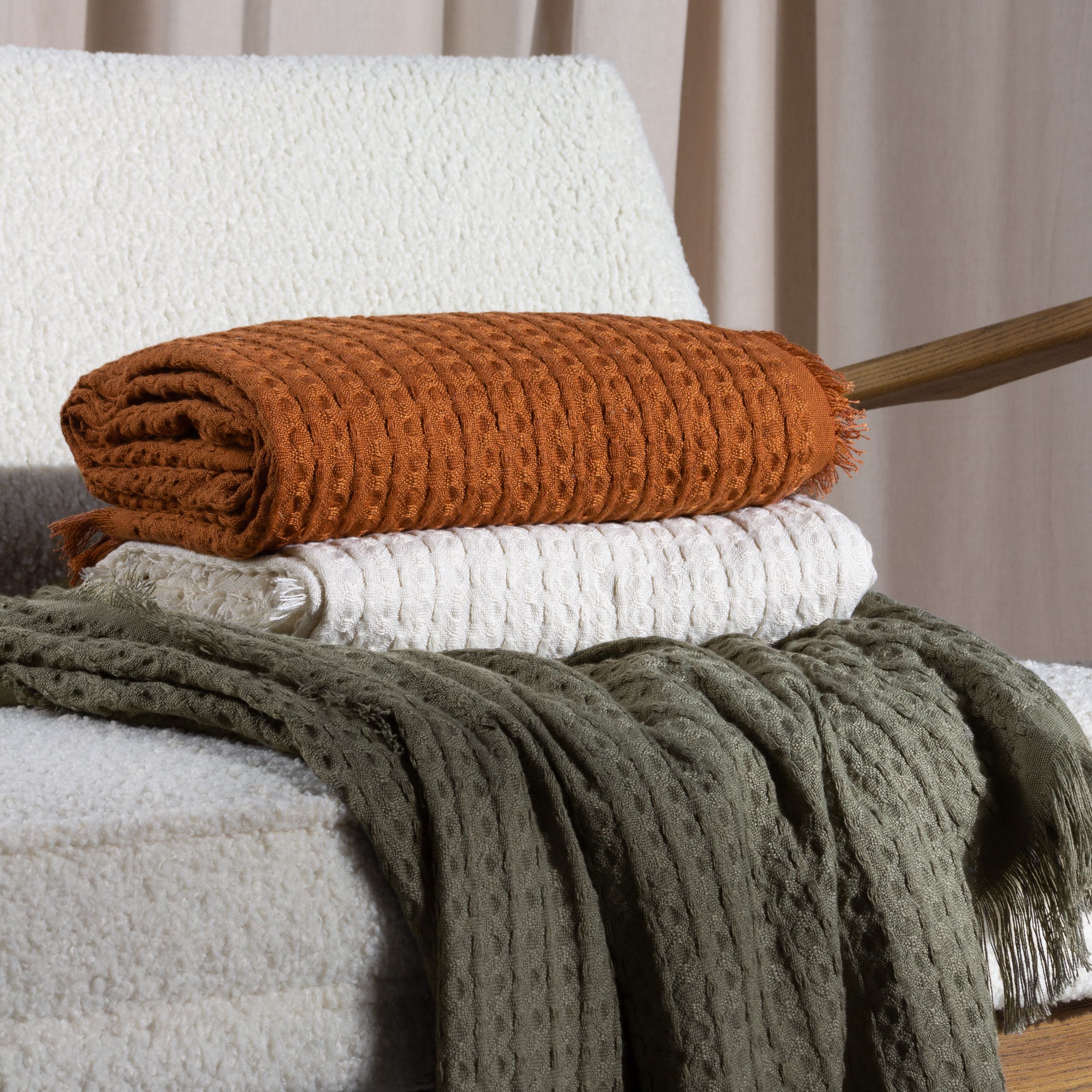 Yard Abel Khaki Waffle Woven Throw (L) 180cm x (W) 130cm
