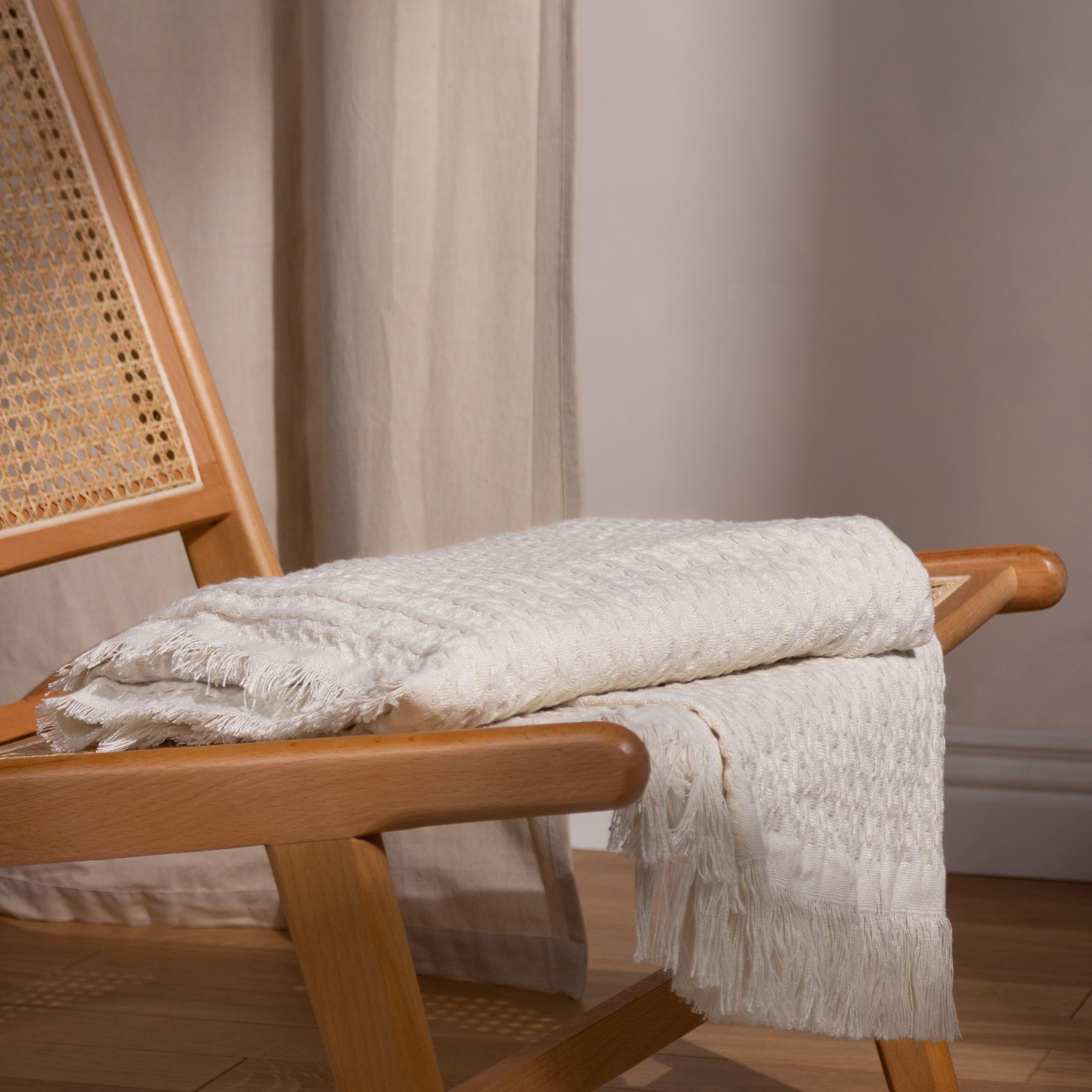 Yard Abel Natural Waffle Woven Throw (L) 180cm x (W) 130cm