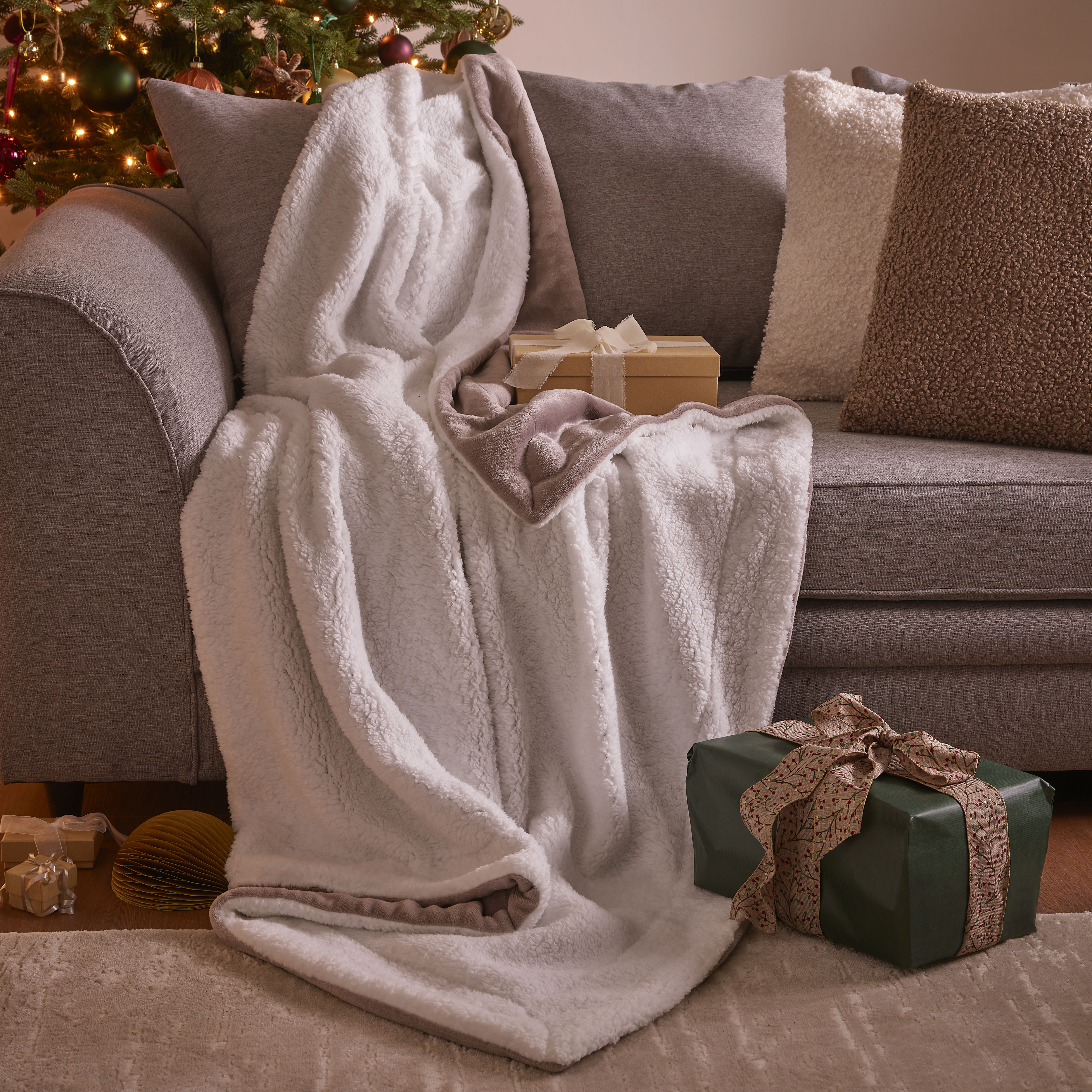 Yard Cabu Taupe Boucle Bouclette effect Indoor Cushion, (L)45cm x (W)45cm