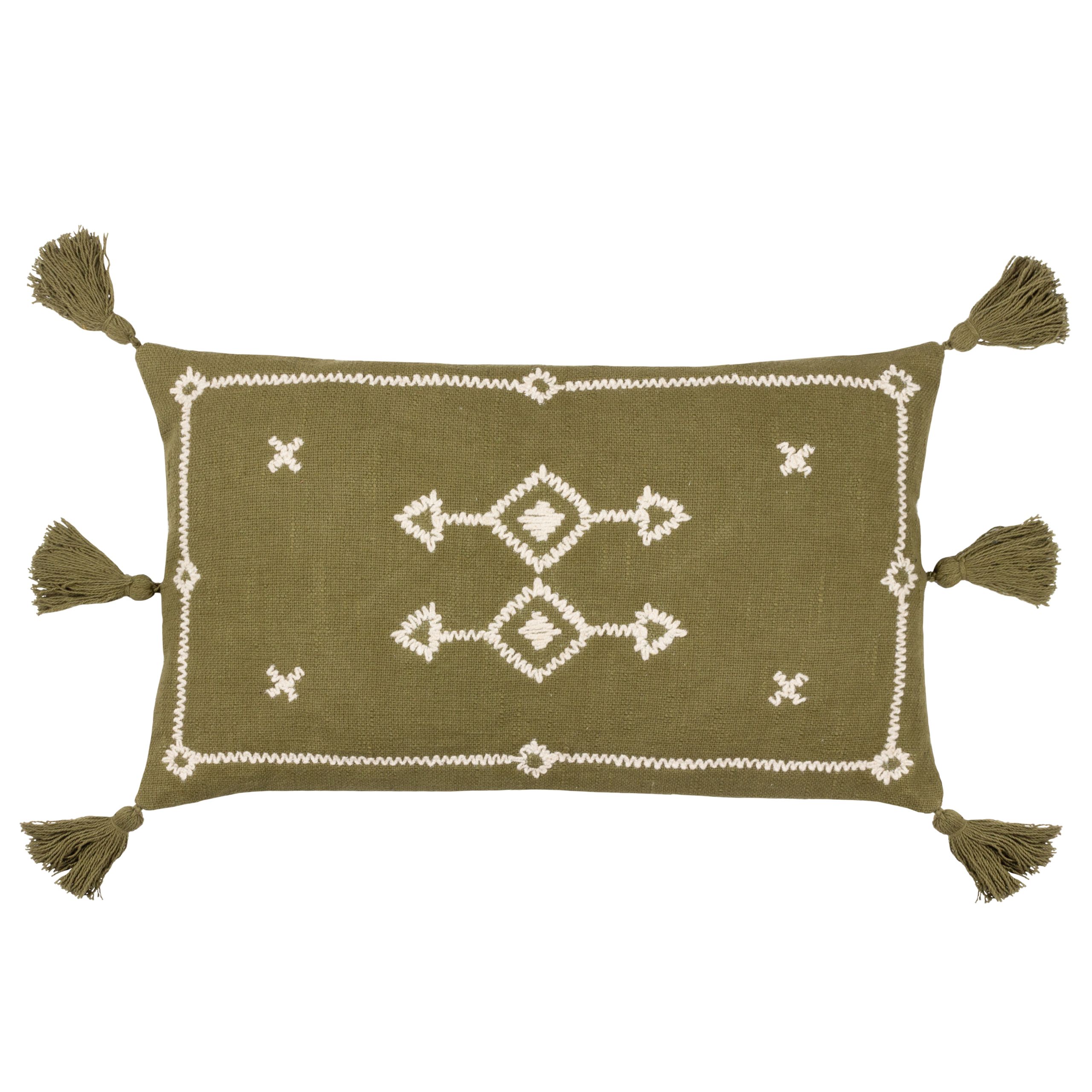 Yard Folis Khaki Geometric Embroidered effect Indoor Cushion, (L)50cm x (W)30cm