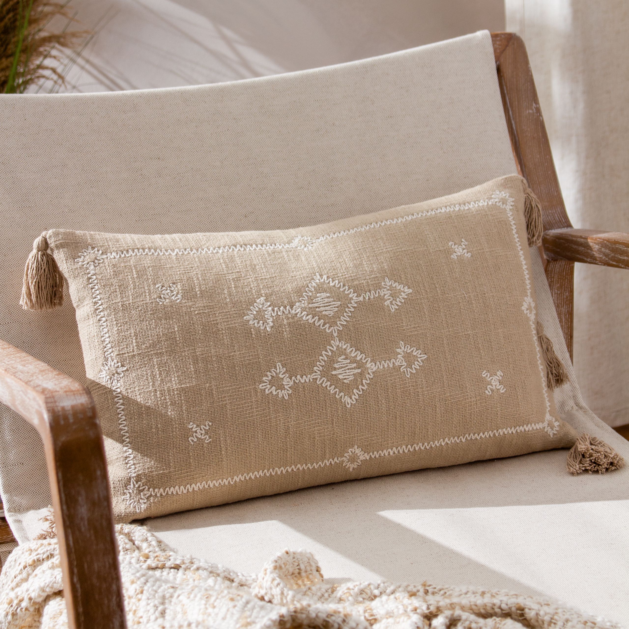 Yard Folis Stone Geometric Embroidered effect Indoor Cushion, (L)50cm x (W)30cm