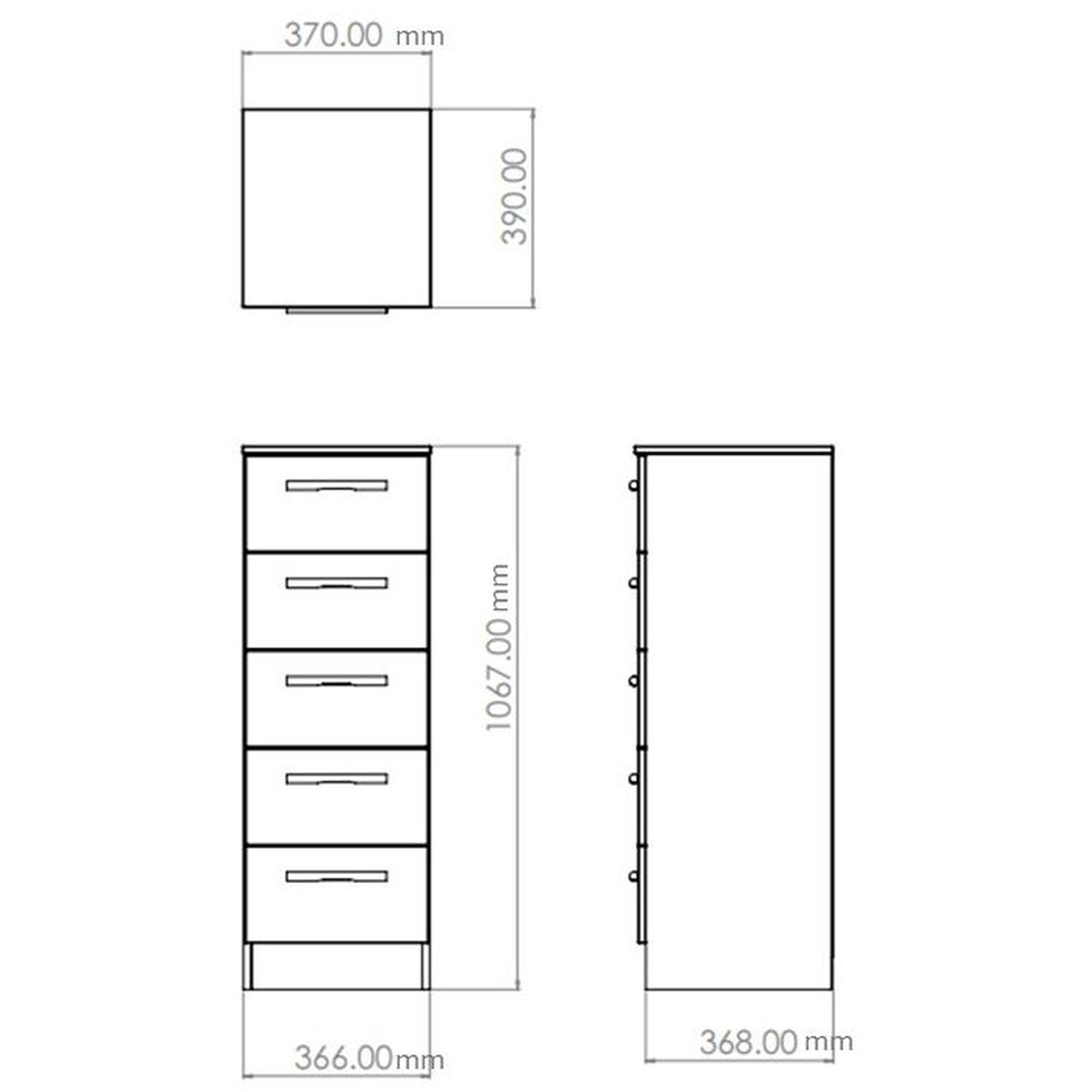 Yarmouth Ready assembled Grey 5 Drawer Bedside chest (H)1067mm (W)370mm (D)390mm