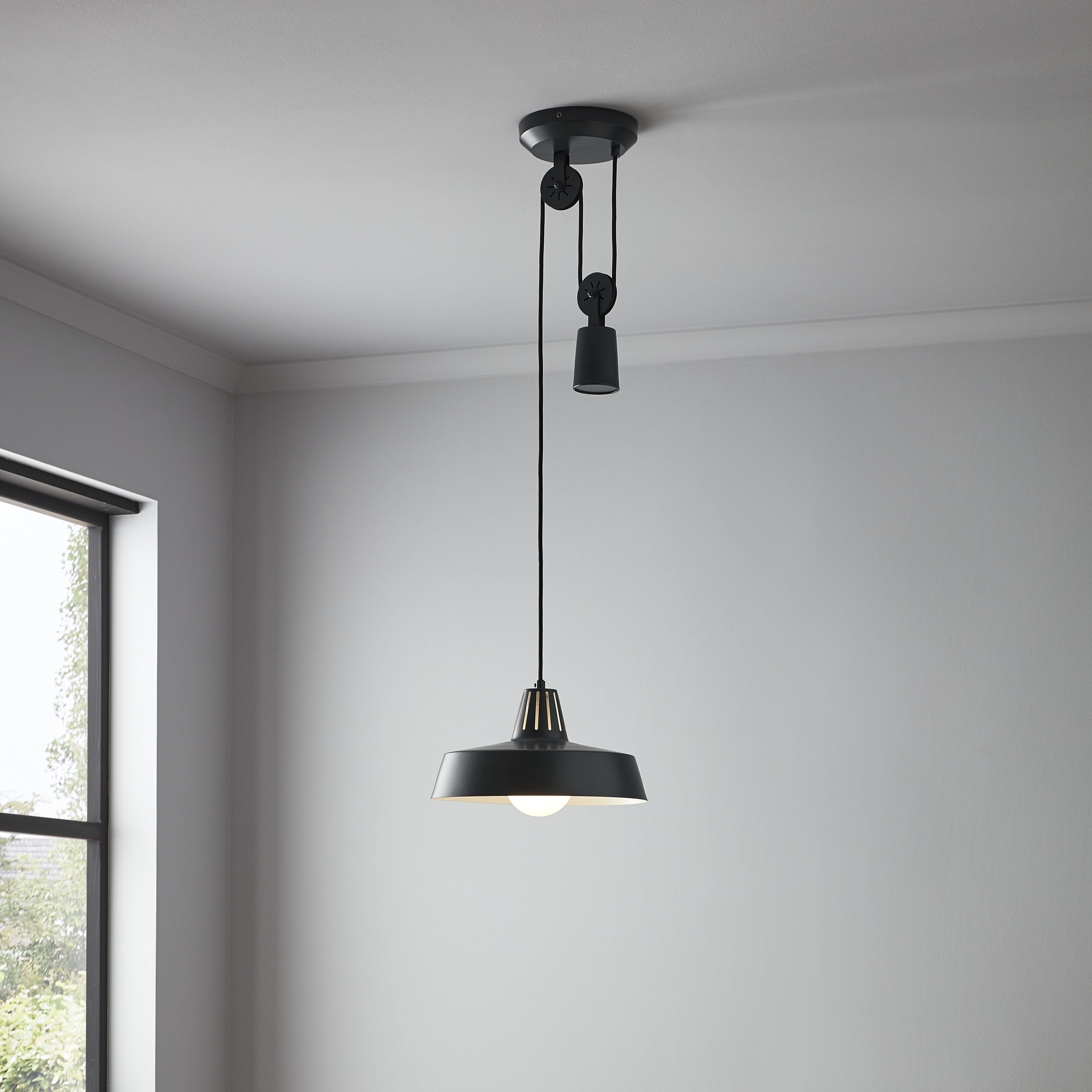 Yarra Matt Black Pendant ceiling light, (Dia)300mm