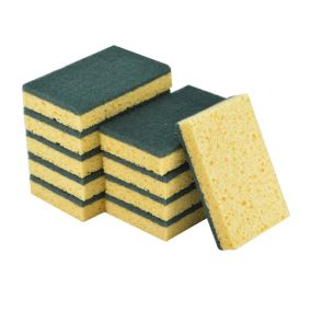 Yellow & green Cellulose Sponge scourer, Pack of 10