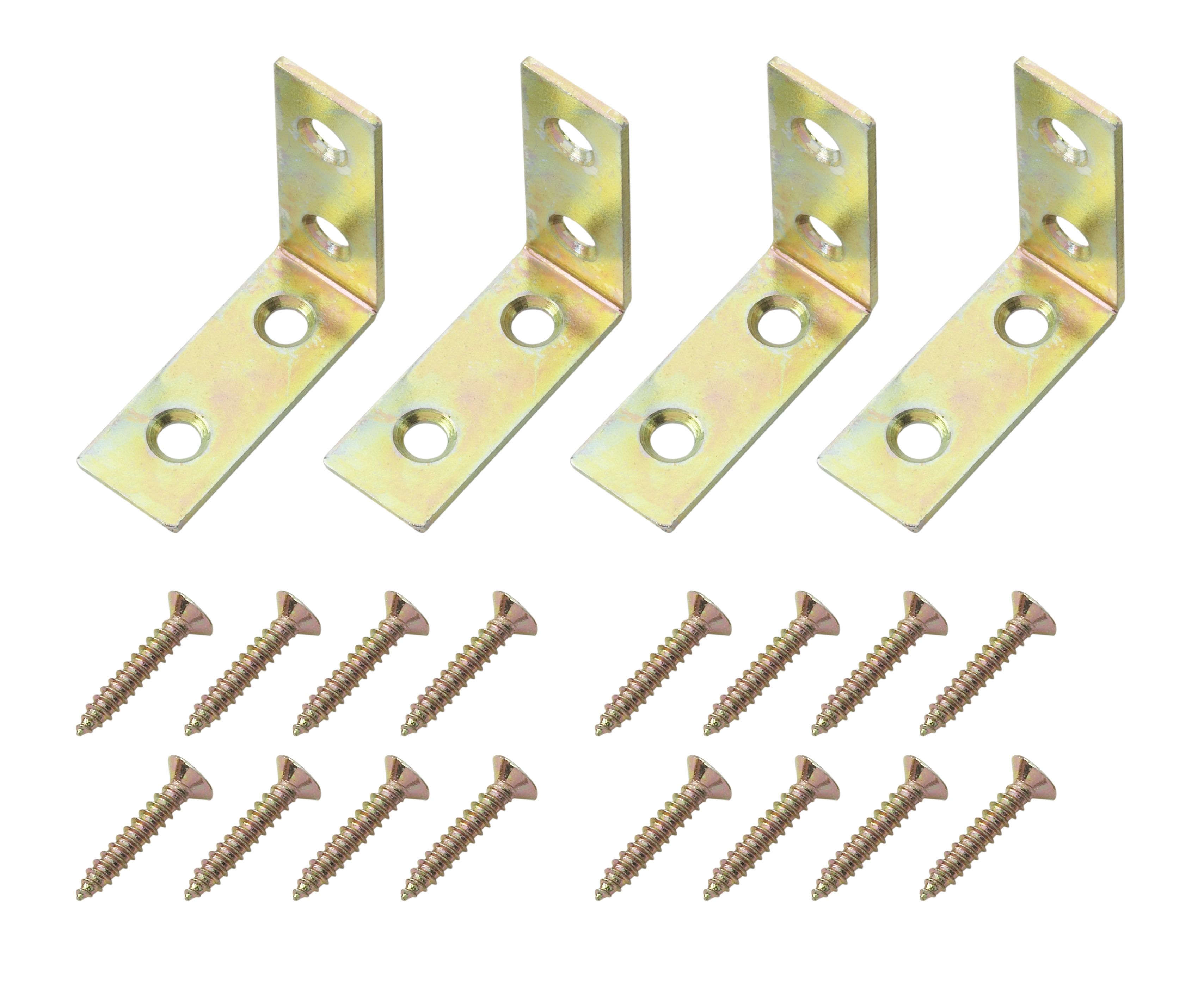 Yellow Zinc-plated Mild steel Corner bracket (H)1.5mm (W)39.5mm (L)40mm, Pack of 4