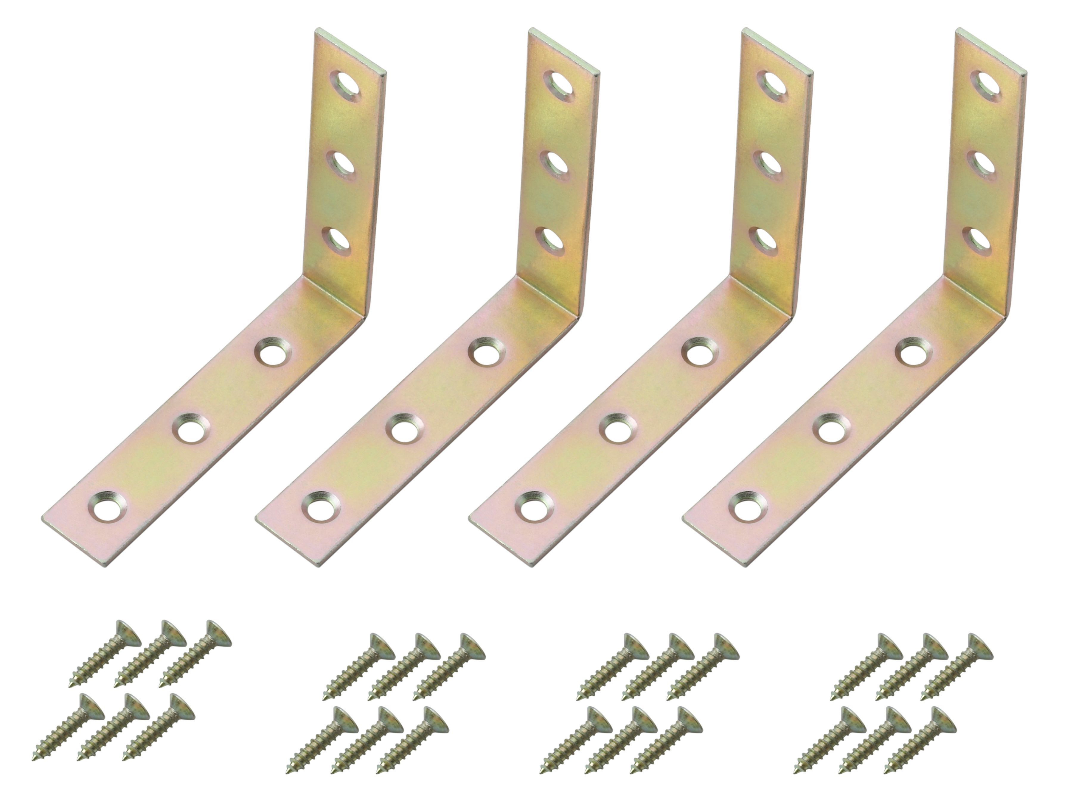 Yellow Zinc-plated Mild steel Corner bracket (H)1.5mm (W)76.5mm (L)75mm, Pack of 4