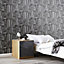 Yopo Black Cityscape Silver effect Textured Wallpaper