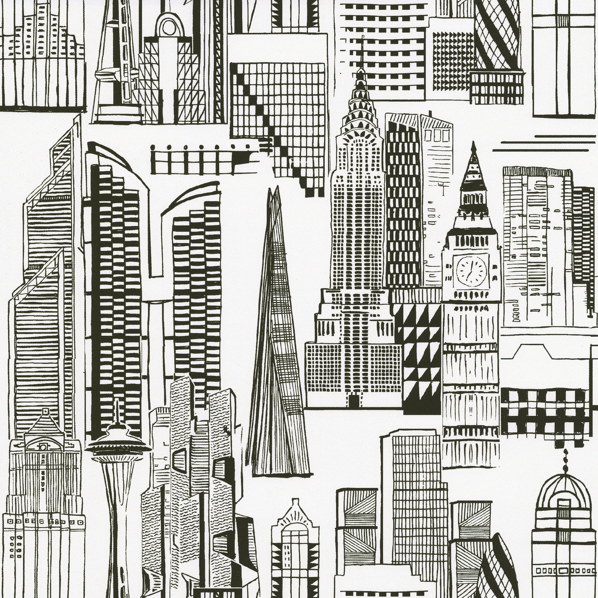 Yopo Black & white Cityscape Textured Wallpaper