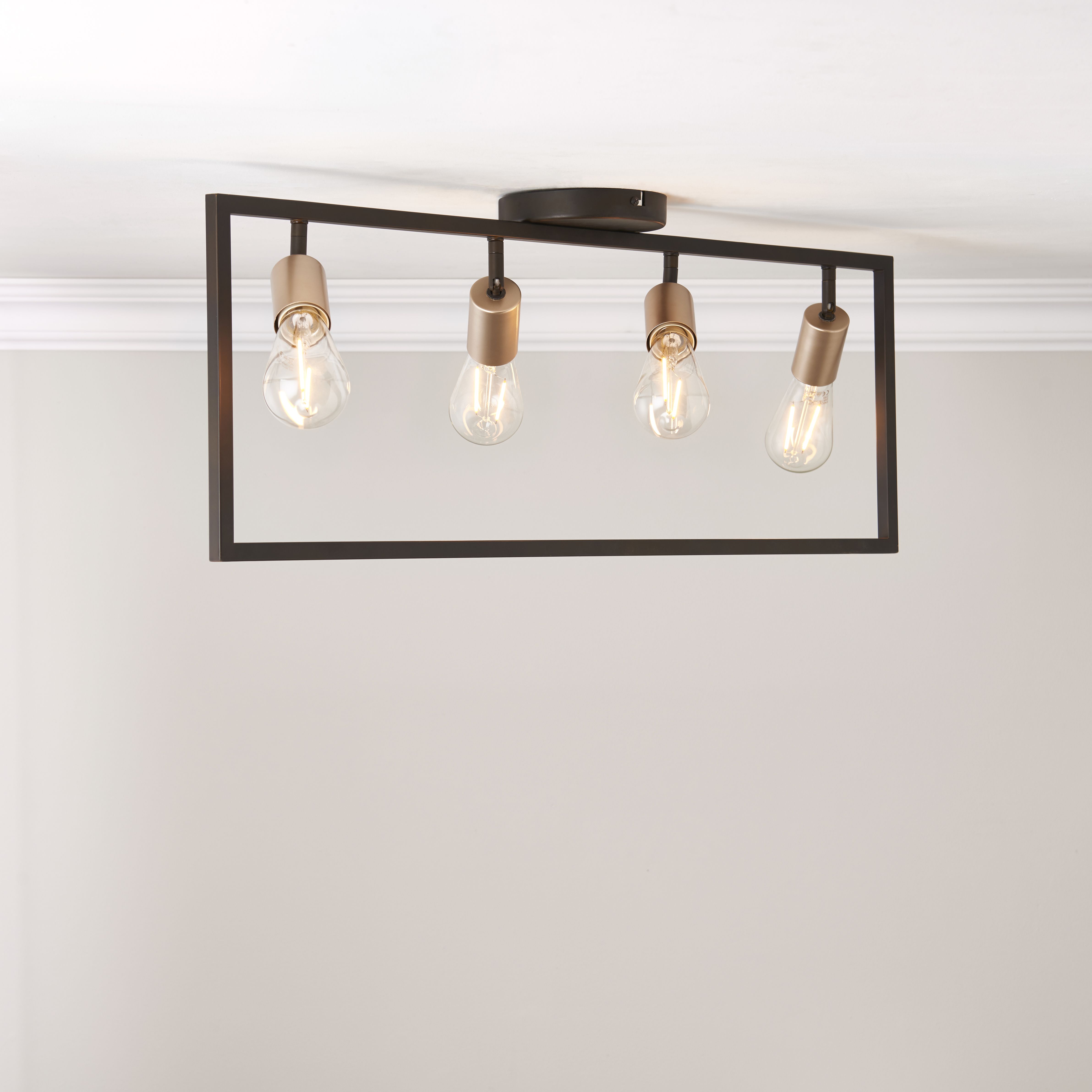 York Bar Brushed Matt Steel Bronze effect 4 Lamp Ceiling light