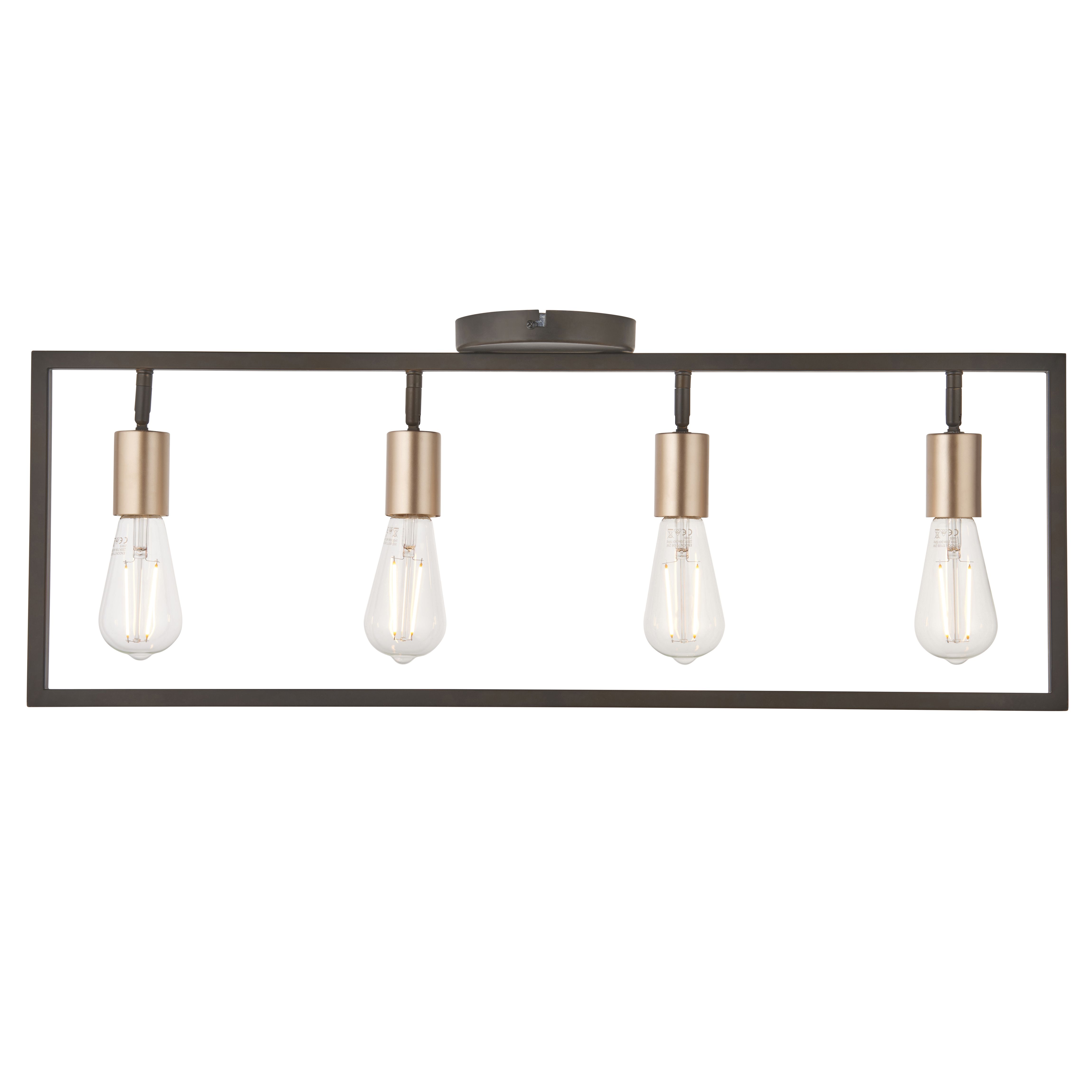 York Bar Brushed Matt Steel Bronze effect 4 Lamp Ceiling light