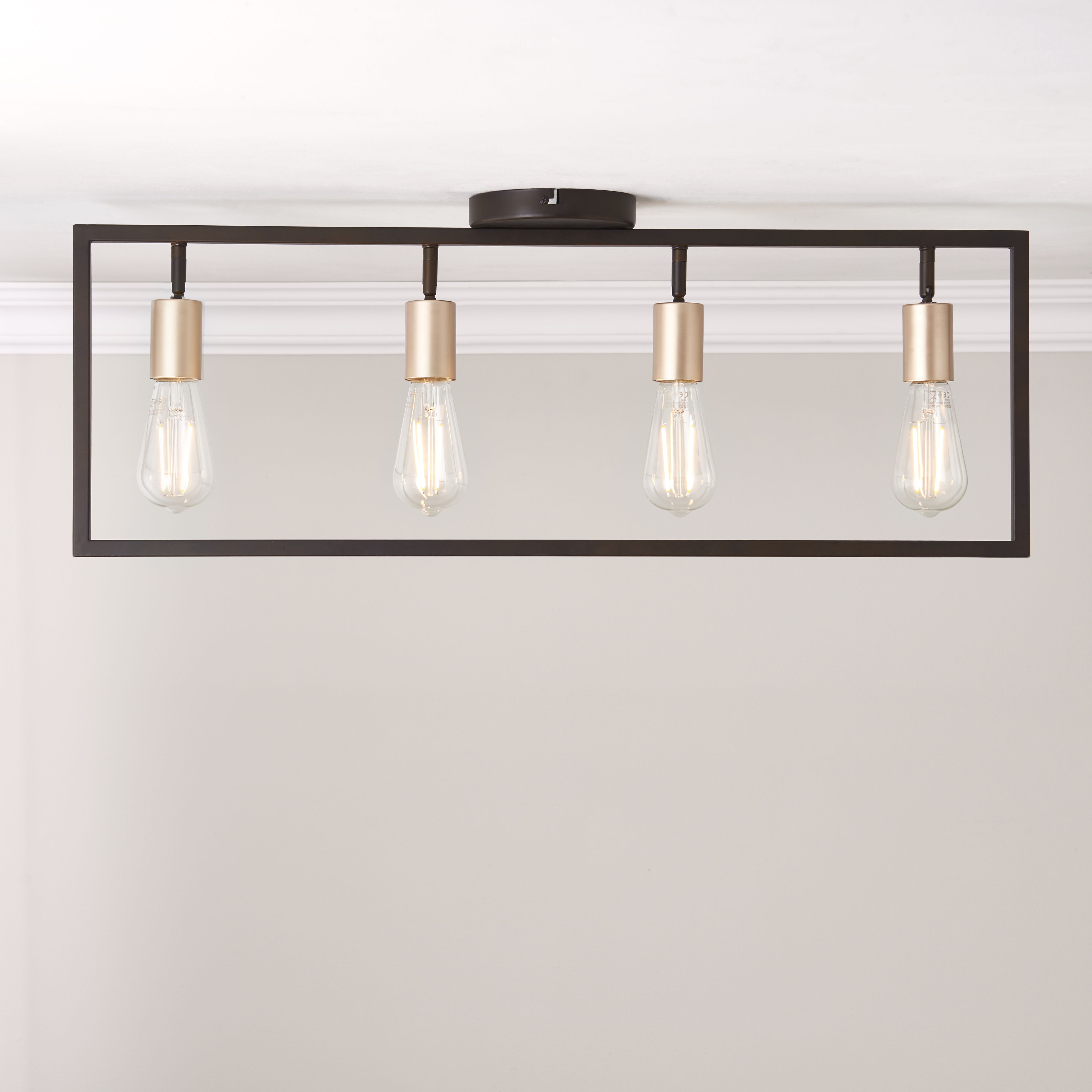 York Bar Brushed Matt Steel Bronze effect 4 Lamp Ceiling light