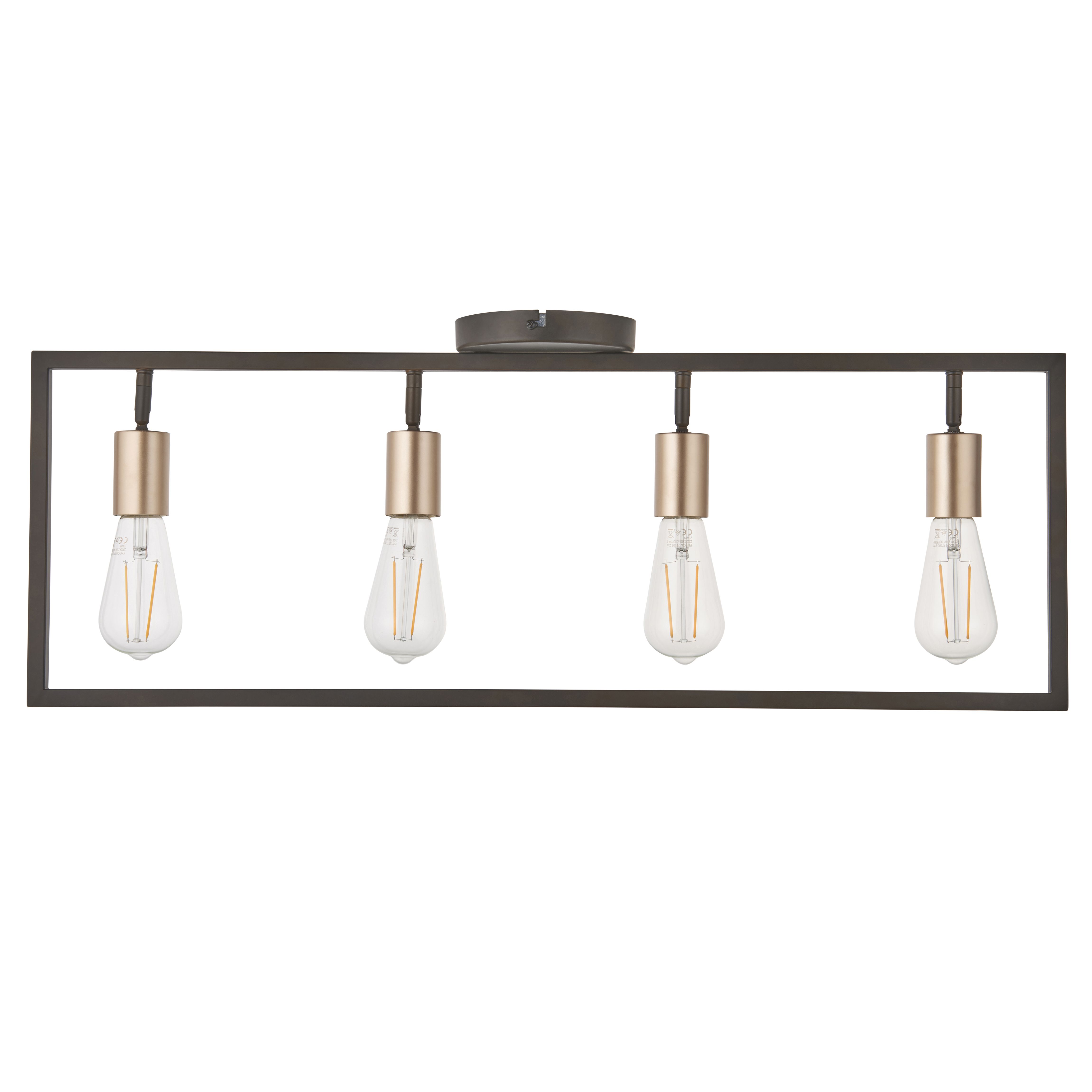 York Bar Brushed Matt Steel Bronze effect 4 Lamp Ceiling light