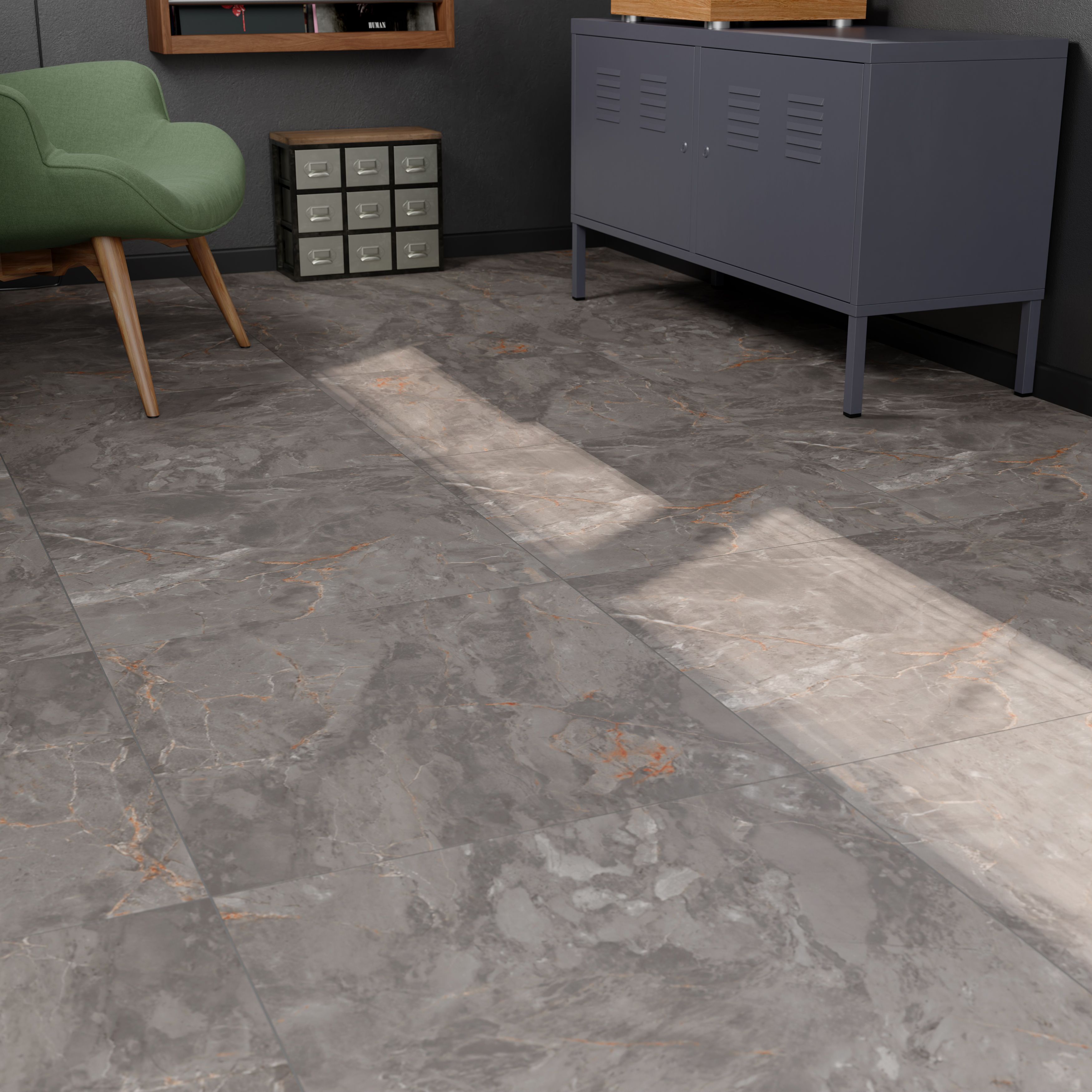 Zerlina Grey Matt Stone effect Porcelain Wall & floor Tile, Pack of 3, (L)600mm (W)600mm