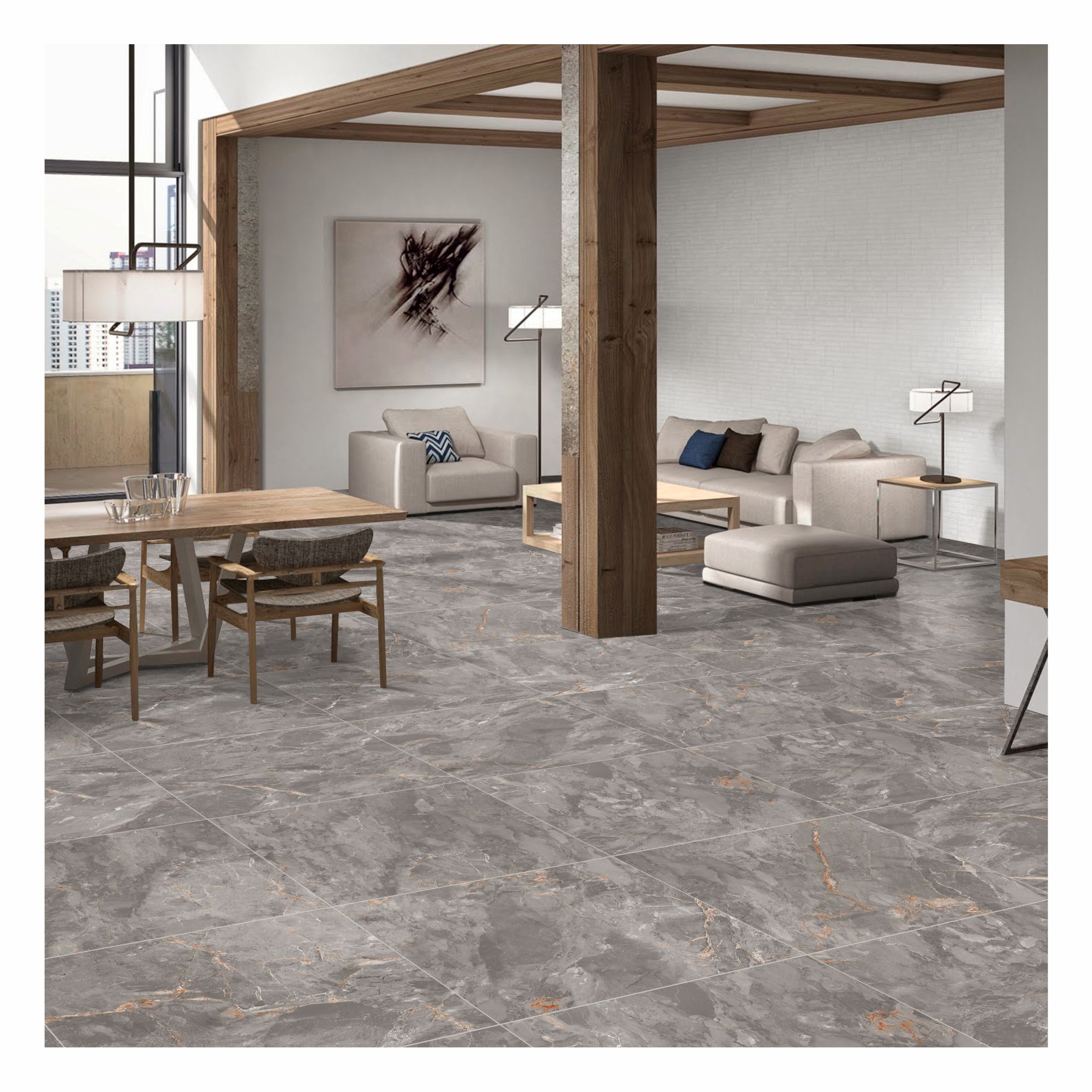 Zerlina Grey Matt Stone effect Porcelain Wall & floor Tile Sample