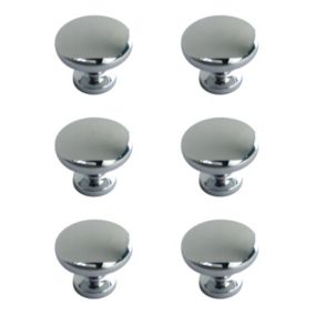 Zinc alloy Chrome effect Round Furniture Knob (Dia)30mm, Pack of 6