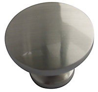 Zinc alloy Nickel effect Round Furniture Knob (Dia)30mm, Pack of 6