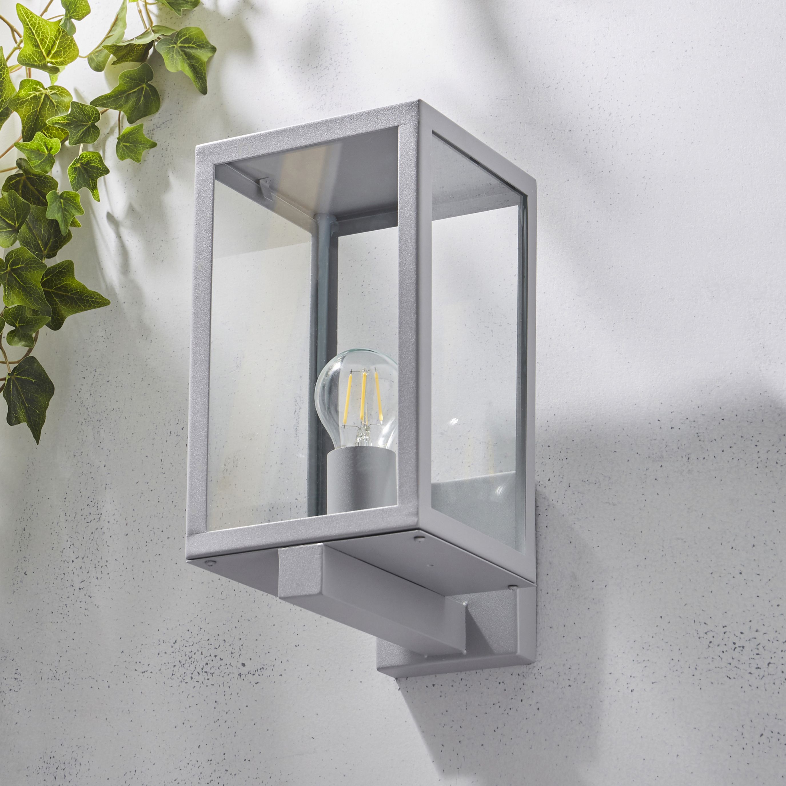 Zinc Cork Matt silver effect Mains-powered LED Outdoor On/Off Wall light (Dia)16cm