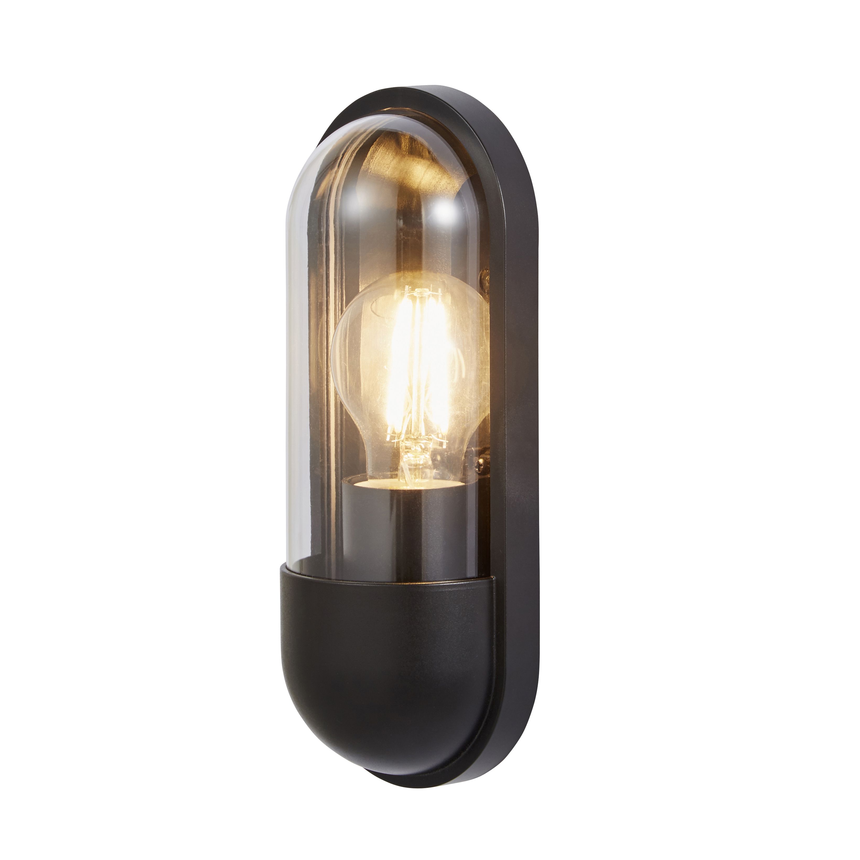 Zinc Kerry Fixed Matt Black Mains-powered Outdoor ON/OFF Wall light (Dia)10cm