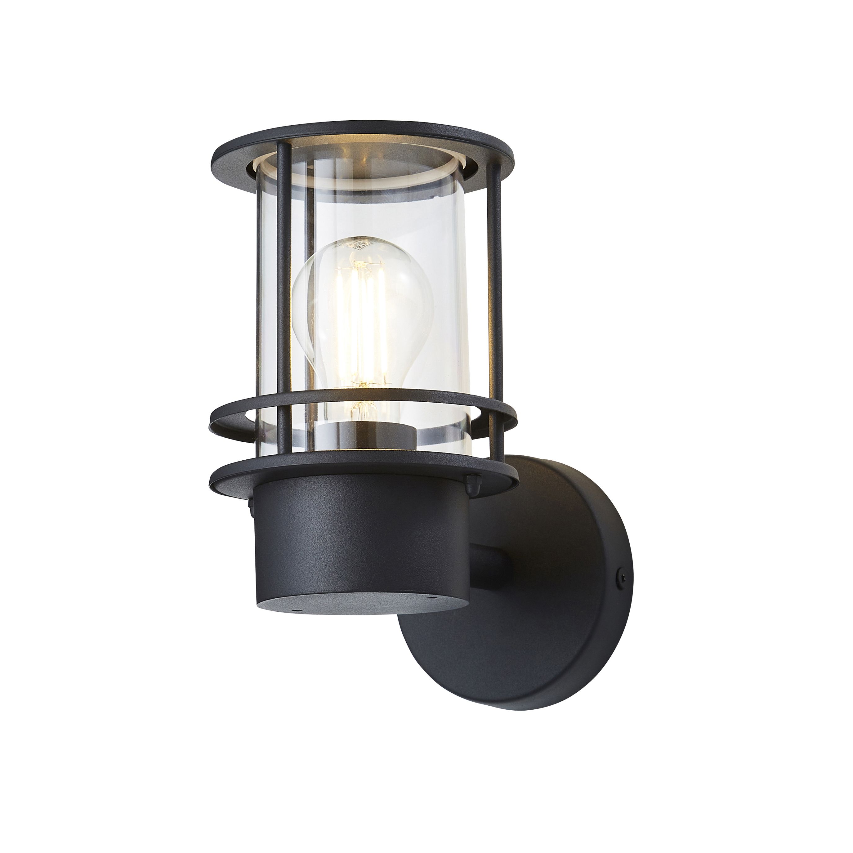 Zinc Kinsale Matt Black Mains-powered LED Outdoor On/Off Wall light (Dia)13cm