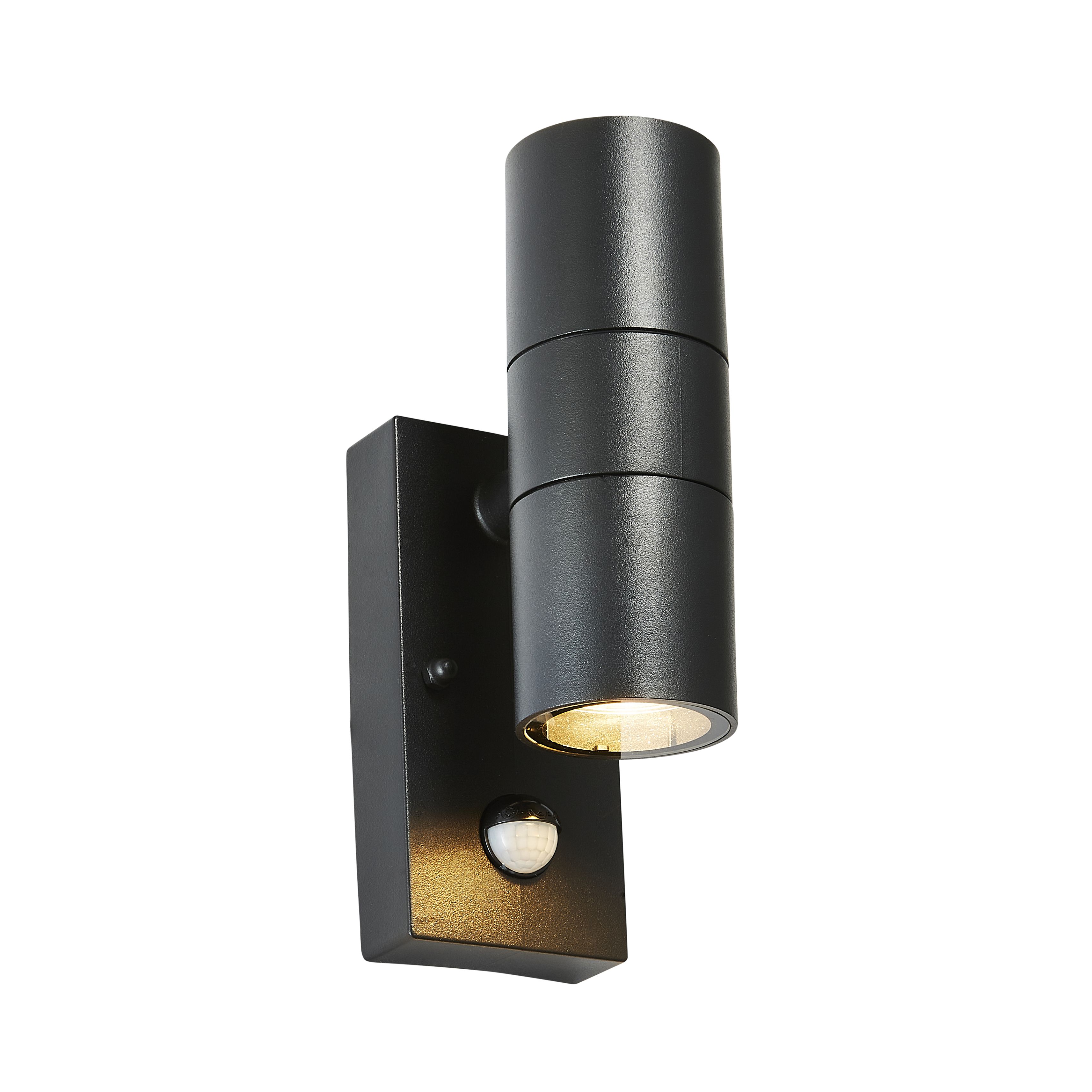 Zinc Odin Fixed Matt Black Mains-powered LED Outdoor ON/OFF with PIR Wall light (Dia)6cm