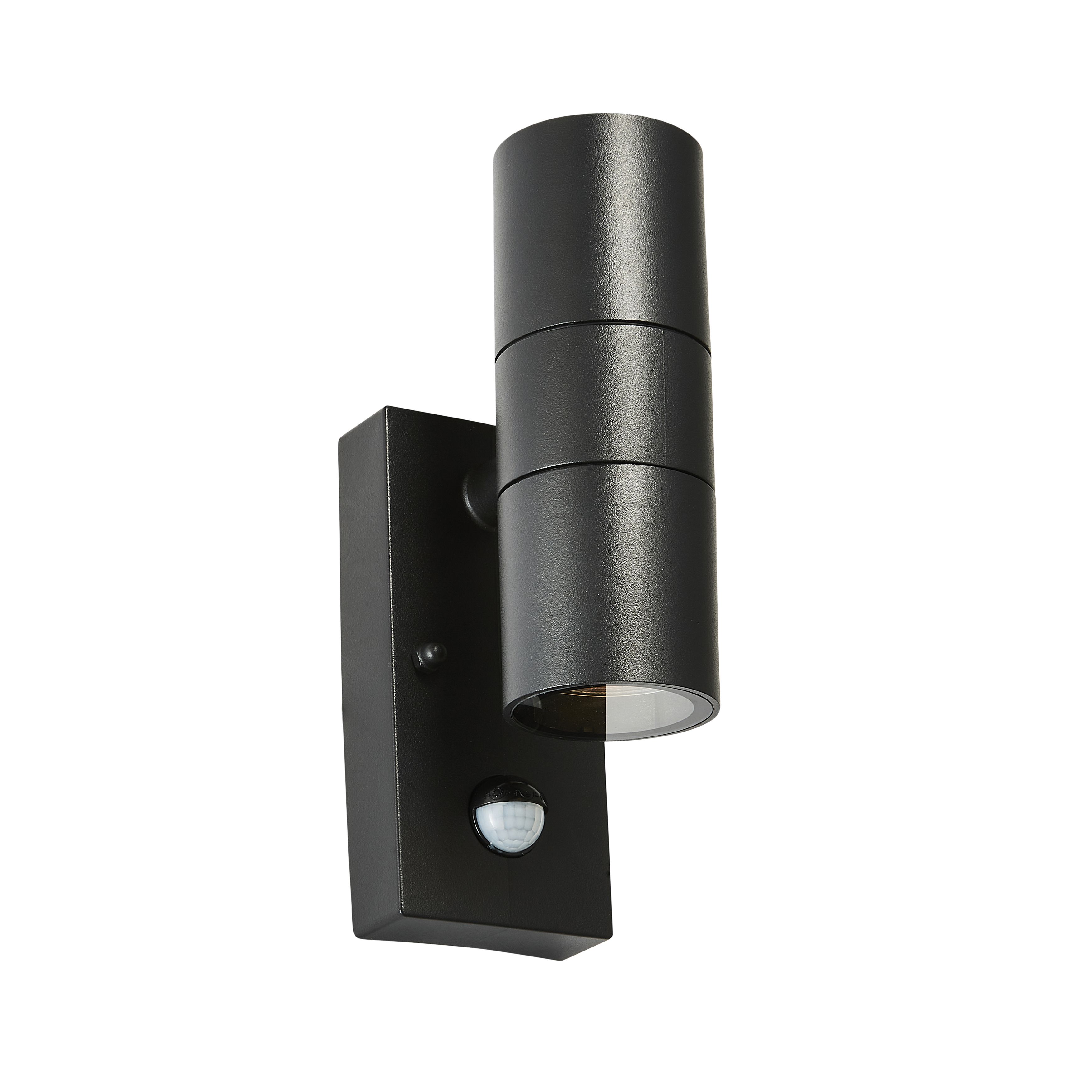 Zinc Odin Fixed Matt Black Mains-powered LED Outdoor ON/OFF with PIR Wall light (Dia)6cm
