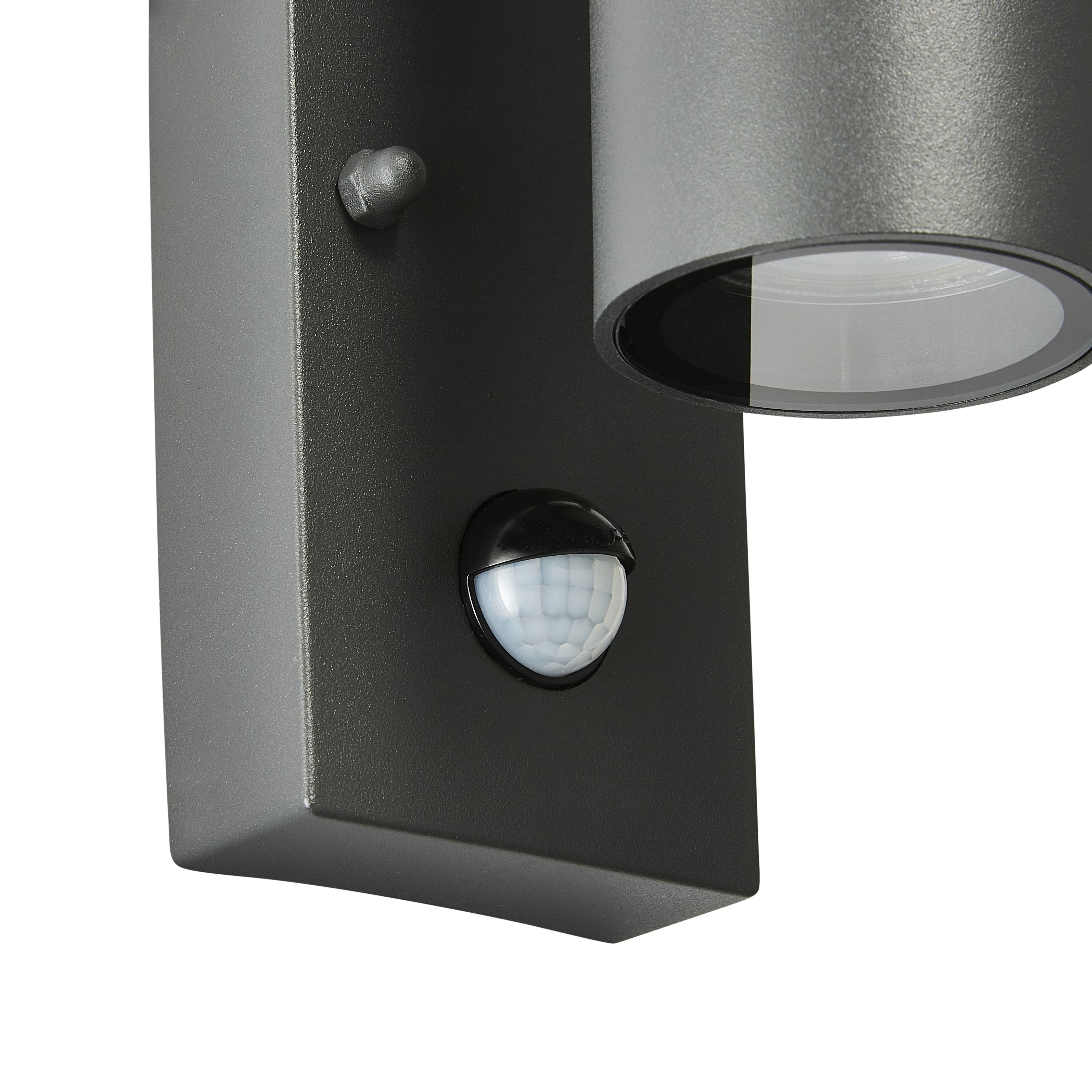 Zinc Odin Fixed Matt Black Mains-powered LED Outdoor ON/OFF with PIR Wall light (Dia)6cm