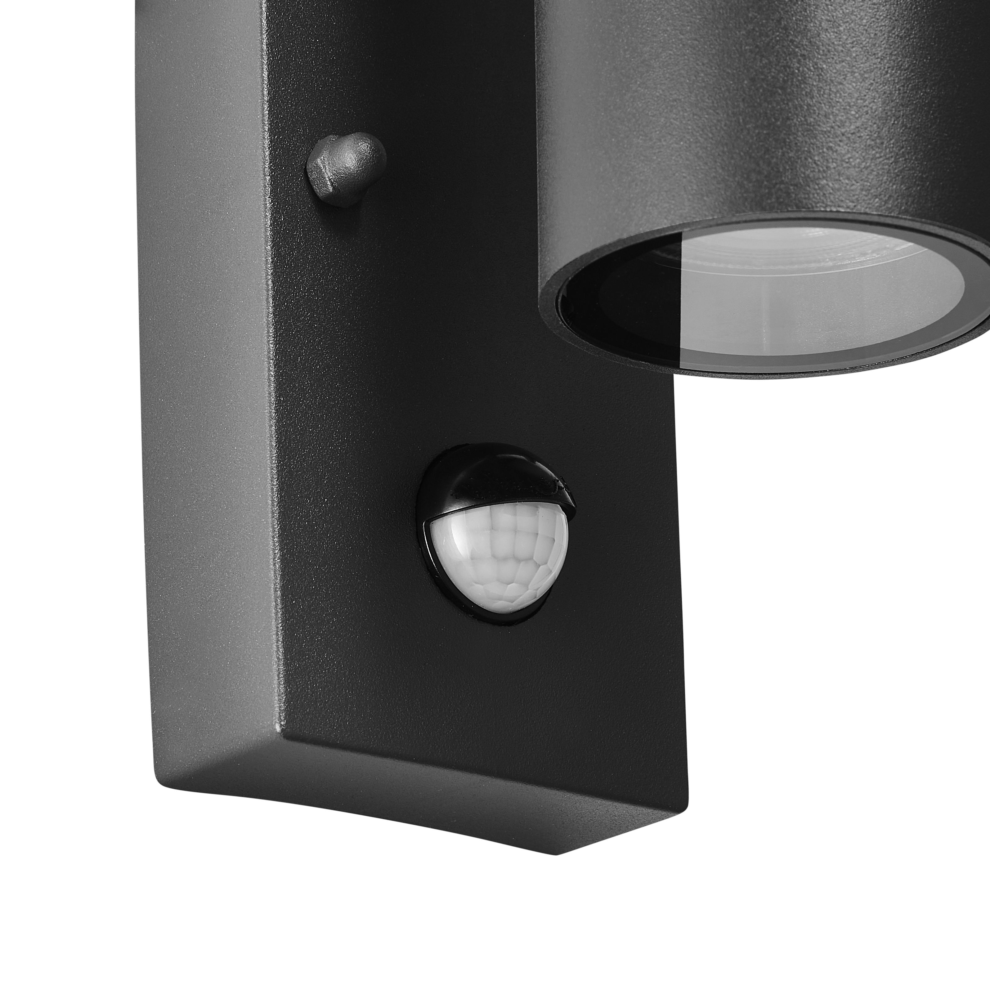 Zinc Odin Fixed Matt Black Mains-powered LED Outdoor ON/OFF with PIR Wall light (Dia)6cm