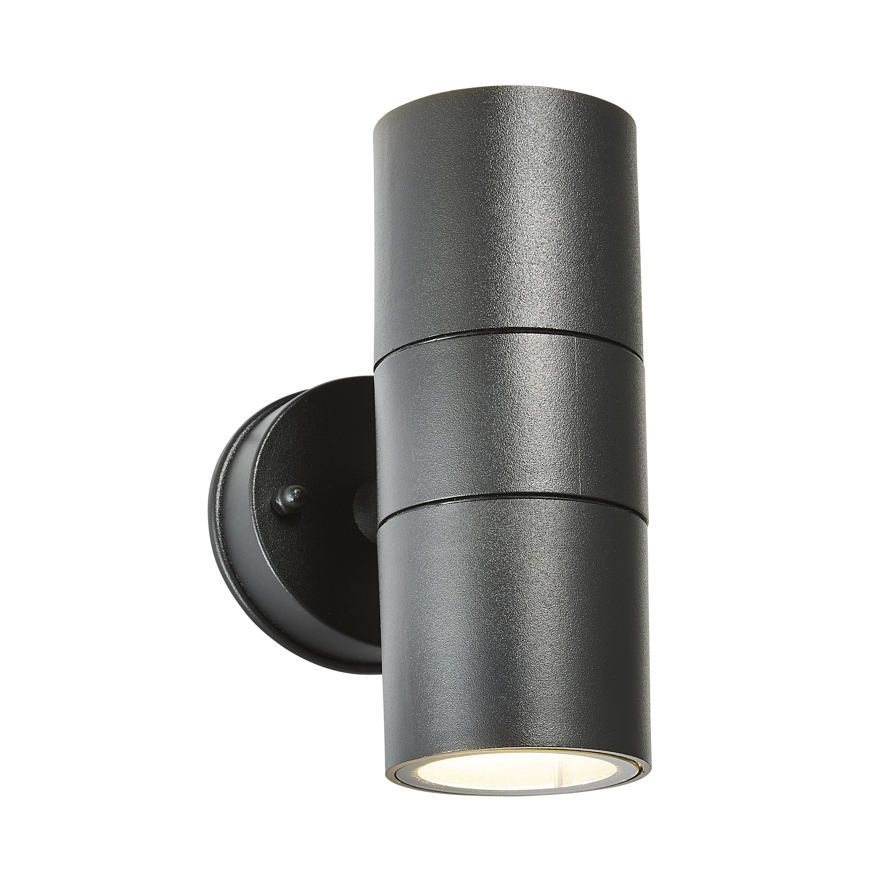 Zinc Odin Fixed Matt Black Mains-powered Outdoor Up & Down Up & Down ON/OFF Wall light (Dia)6cm