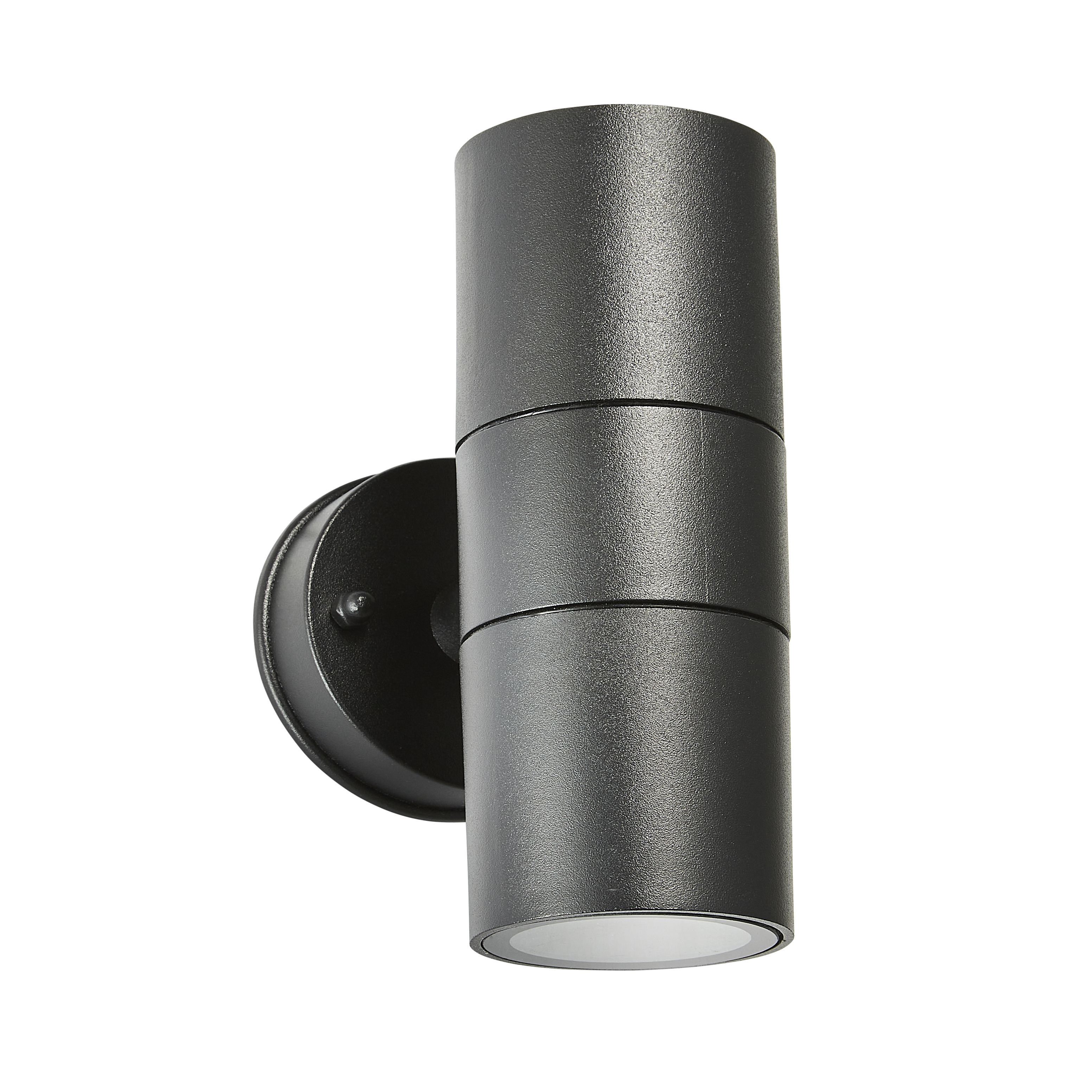 Zinc Odin Fixed Matt Black Mains-powered Outdoor Up & Down Up & Down ON/OFF Wall light (Dia)6cm