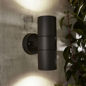 Zinc Odin Fixed Matt Black Mains-powered Outdoor Up & Down Up & Down ON/OFF Wall light (Dia)6cm