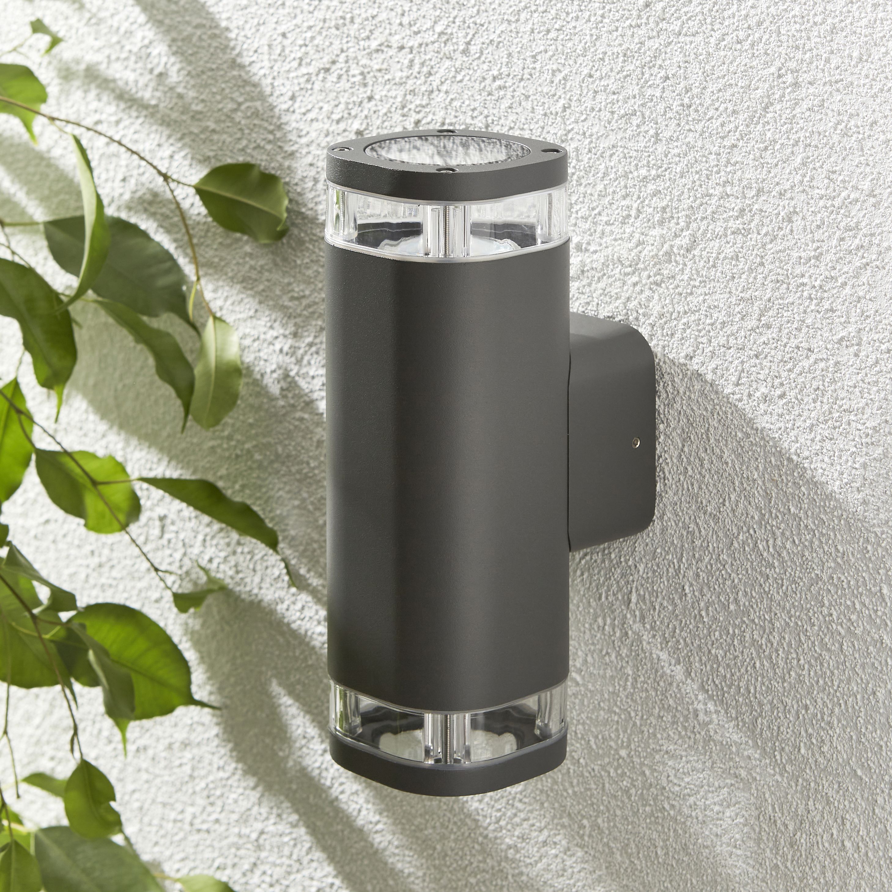 Zinc Palin Fixed Matt Anthracite Mains-powered LED Outdoor ON/OFF Wall light (Dia)9cm