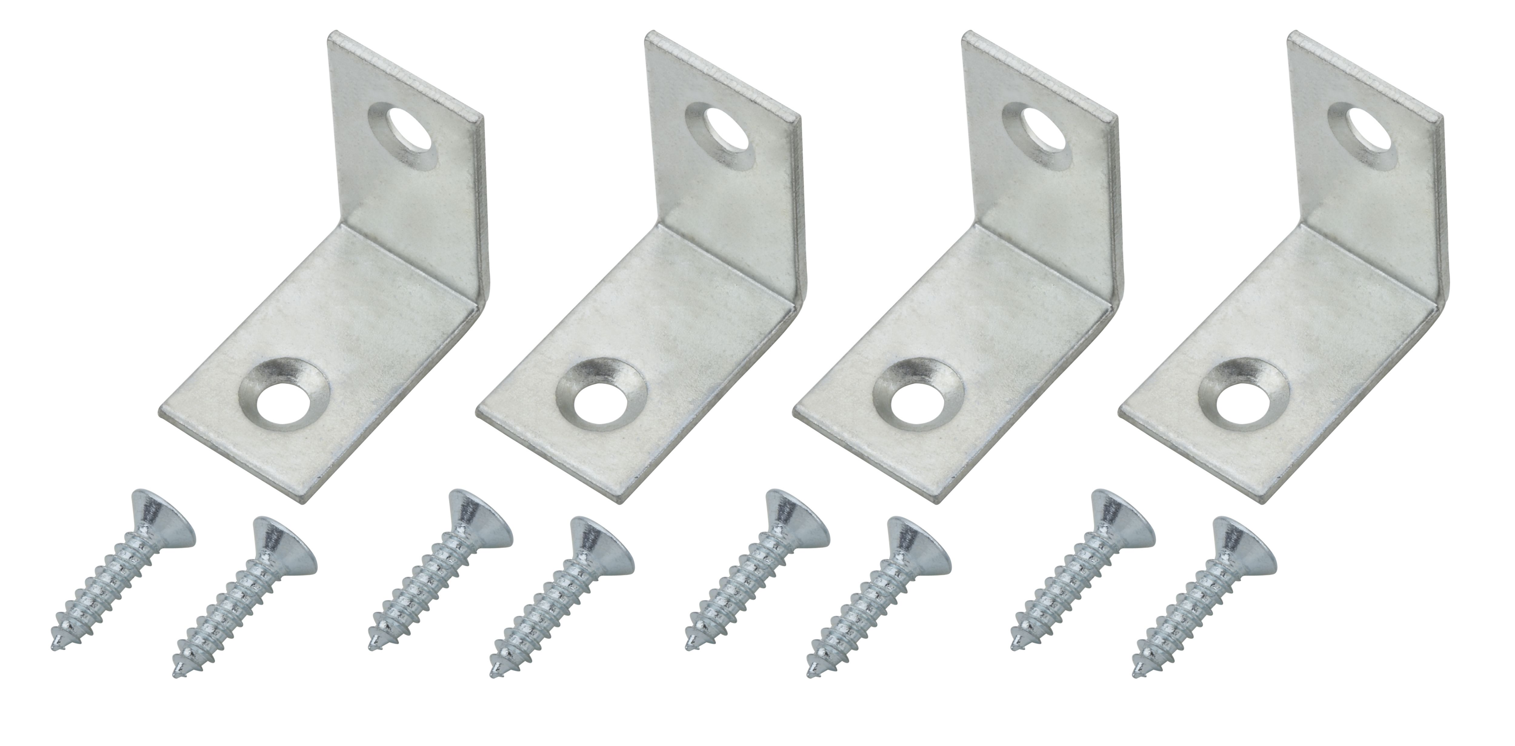 Zinc-plated Mild steel Corner bracket (H)1.5mm (W)26.5mm (L)25mm, Pack of 4