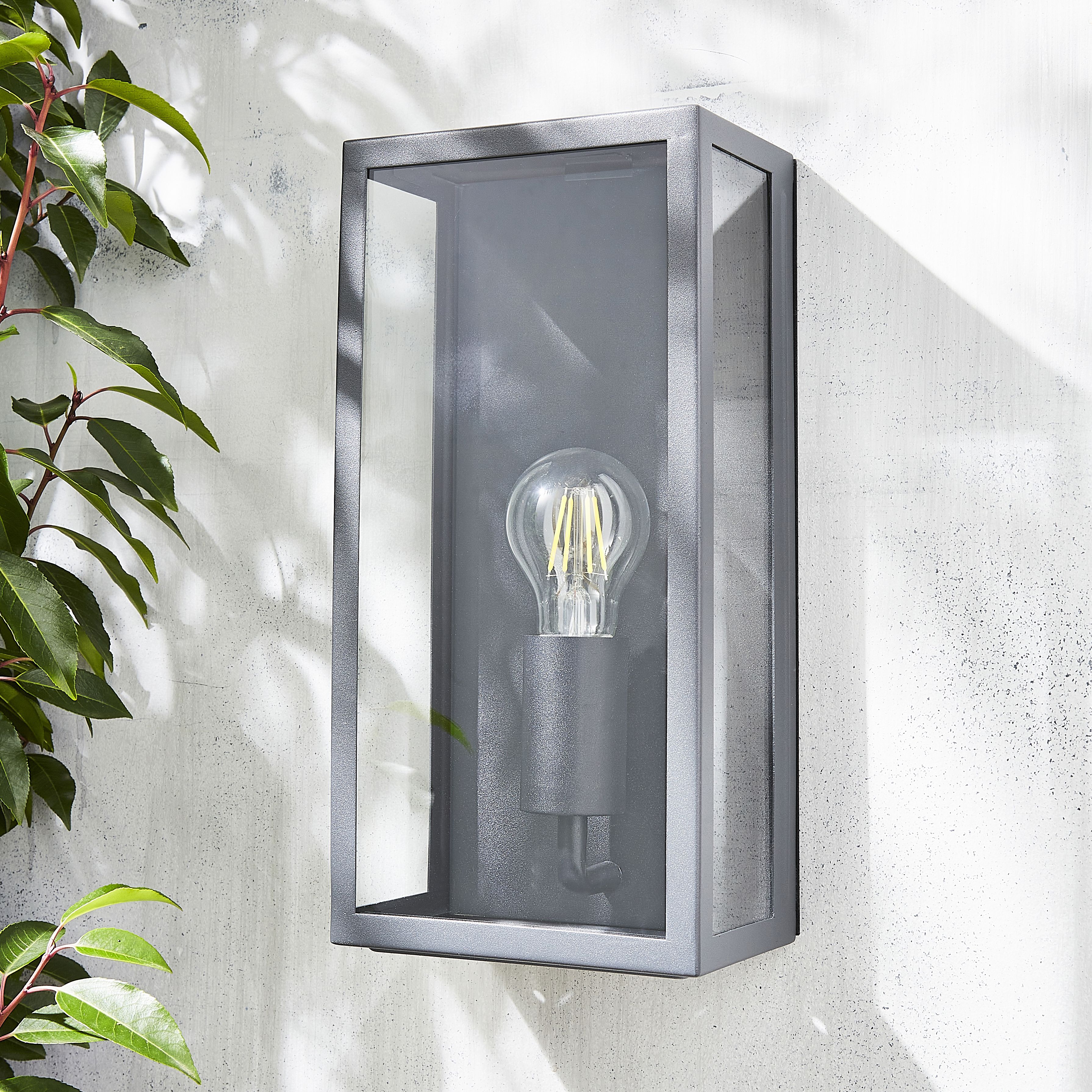 Zinc Thora Fixed Matt Anthracite Mains-powered Outdoor ON/OFF Wall light (Dia)16cm