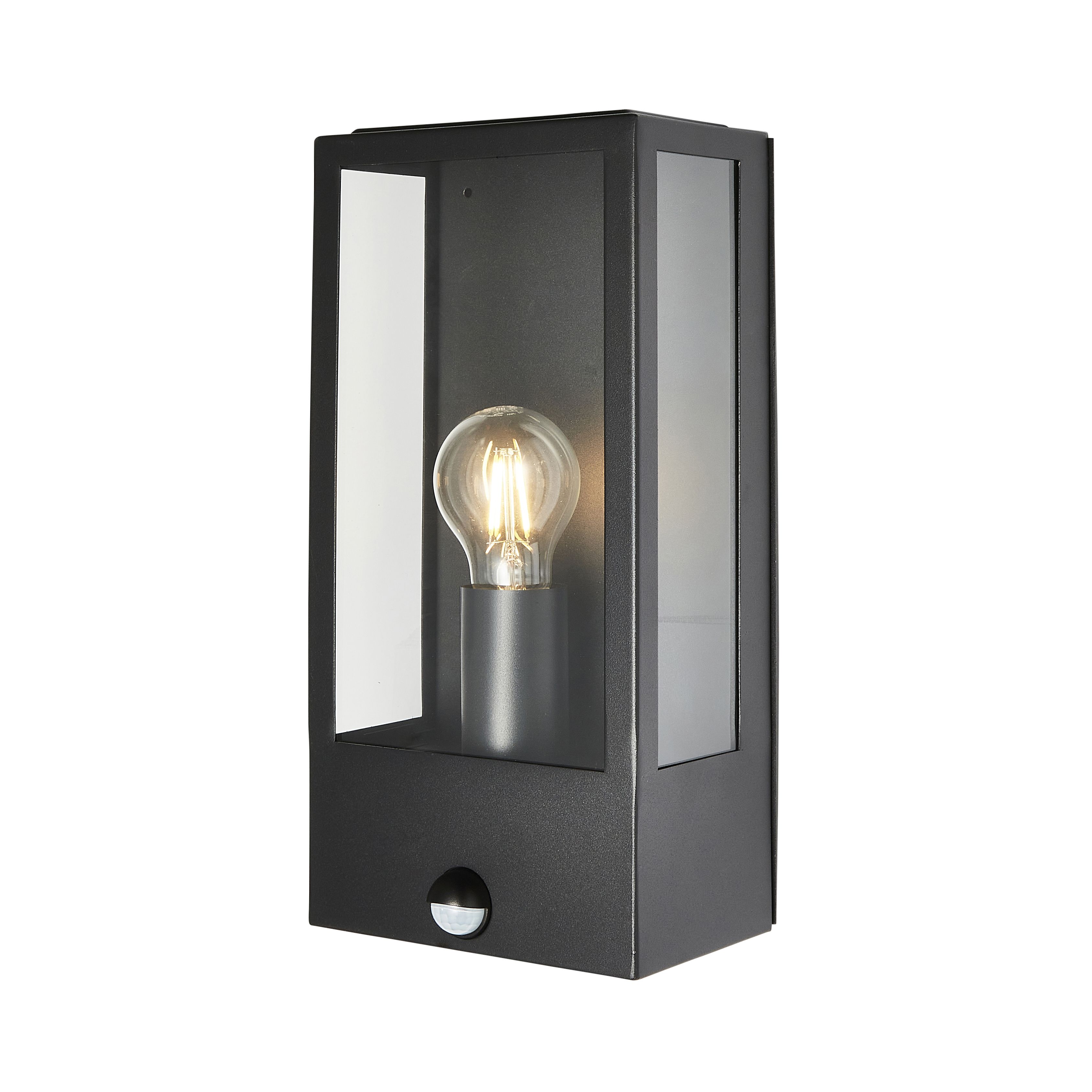 Zinc Thora Fixed Matt Black Mains-powered Outdoor ON/OFF with PIR Wall light (Dia)16cm