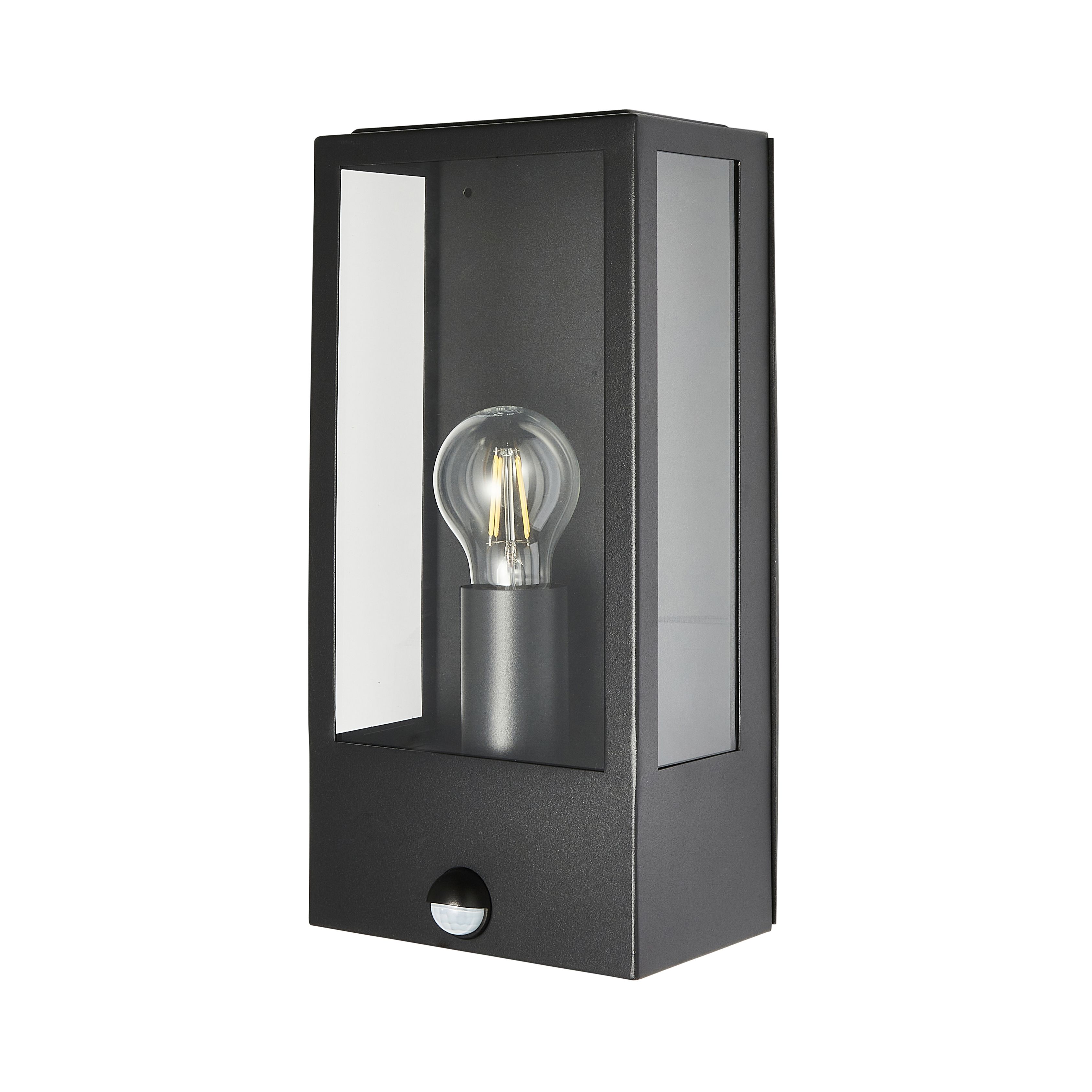 Zinc Thora Fixed Matt Black Mains-powered Outdoor ON/OFF with PIR Wall light (Dia)16cm